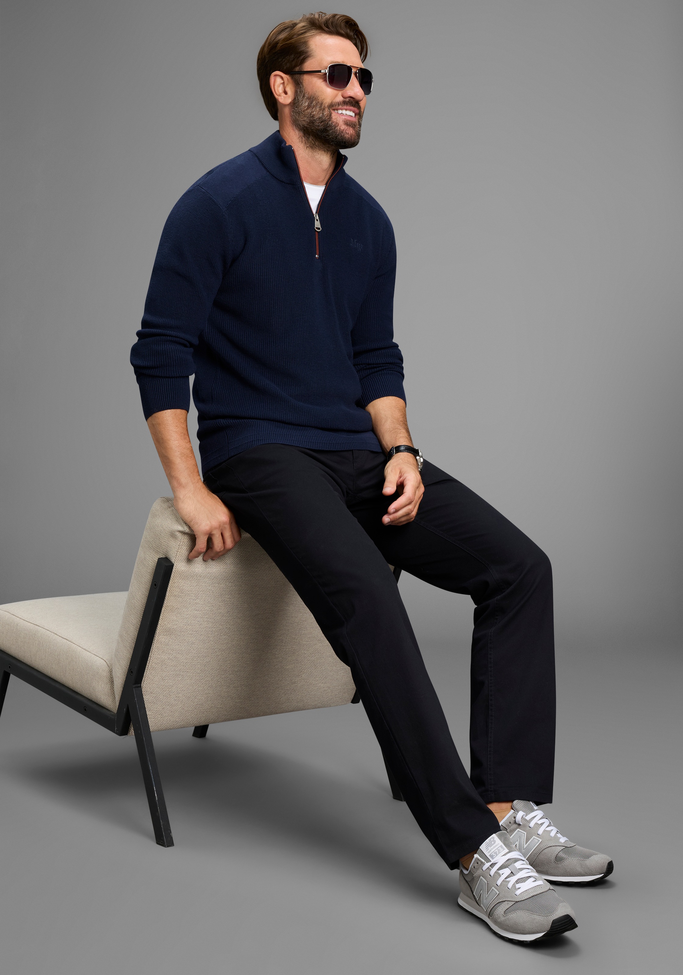Troyer MAN'S WORLD "Neue Kollektion  Highlight kontrastfarbener Reißverschluss", Herren, Gr. XXL, marine, Strick, Obermaterial: 50% Baumwolle, 50% Polyacryl, unifarben, regular fit, Rippbündchen, Pullover Troyer, Feinstrick Rippe, ideal für die Übergangsz 3