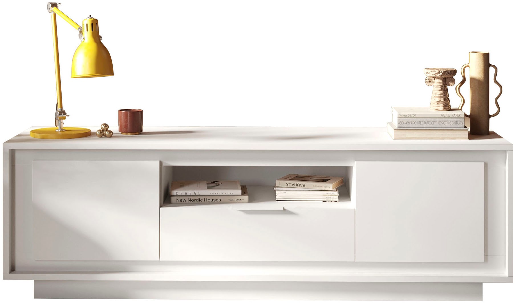 Home affaire Lowboard "Sky, B/T 180/50 cm, TV-Schrank/Medienboard, 2 Türen, 1 Schubkasten" Softclosing, Korpus & Front 22 mm stark, Rahmen-Optik, Metallgriff