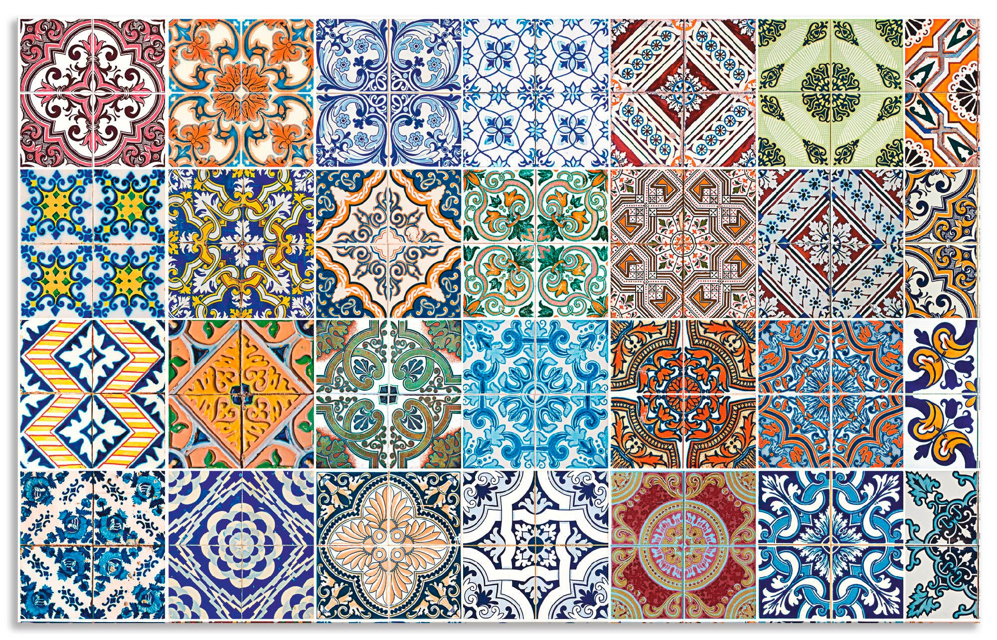 Küchenrückwand ARTLAND, B:80cm H:50cm, bunt, Aluminium, Spritzschutzwände, "Gemusterte Keramikfliesen", Alu Spritzschutz mit Klebeband, einfache