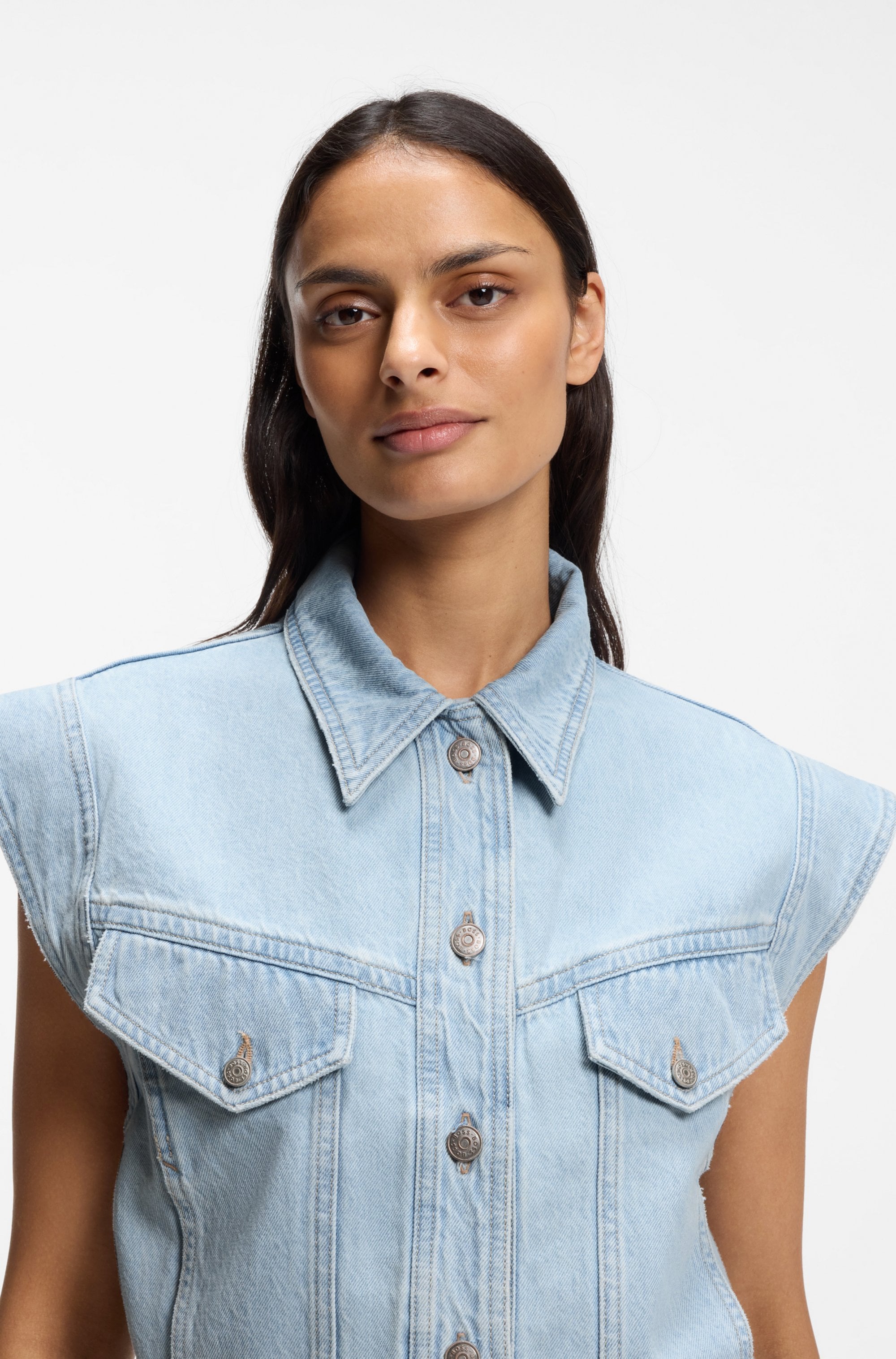 BOSS ORANGE Jeansweste »VEST 1.0 Premium Damenmode« Boxy Fit mit Vintage-Details