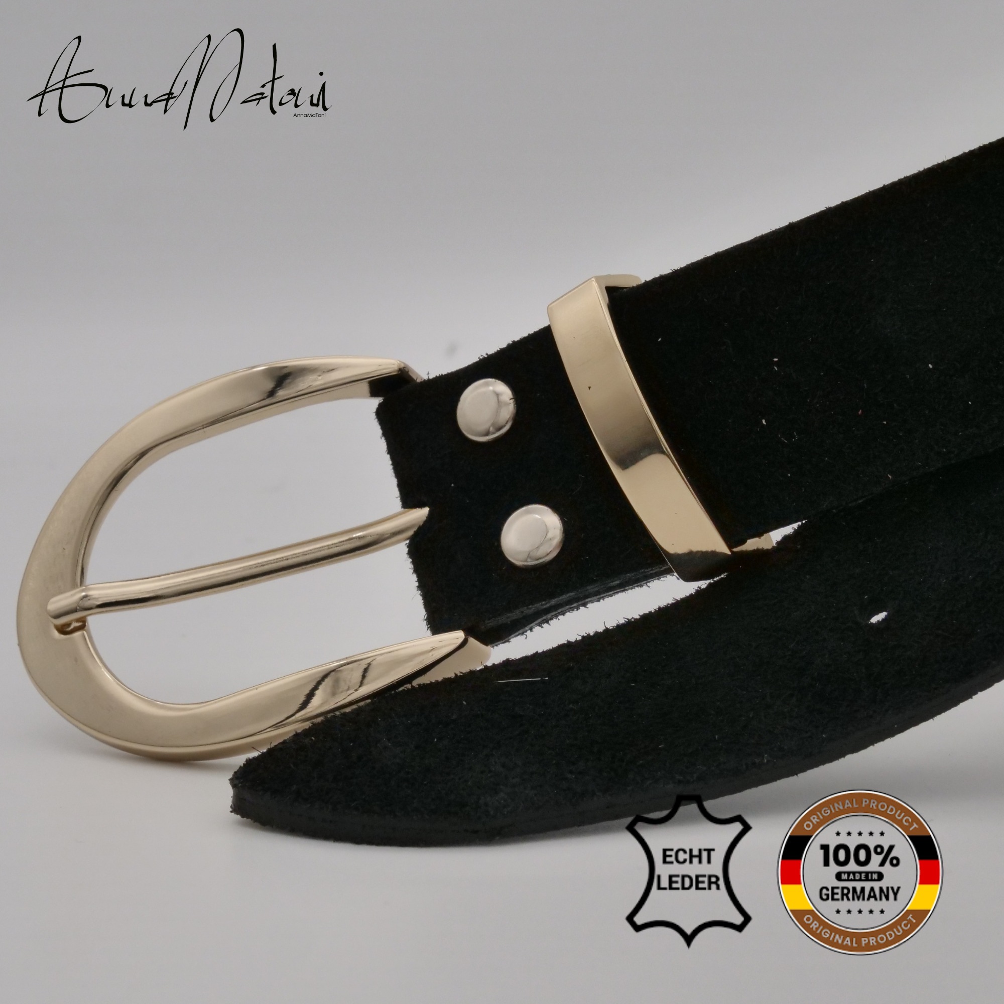 AnnaMatoni Damen Ledergürtel Schwarz 100cm 2