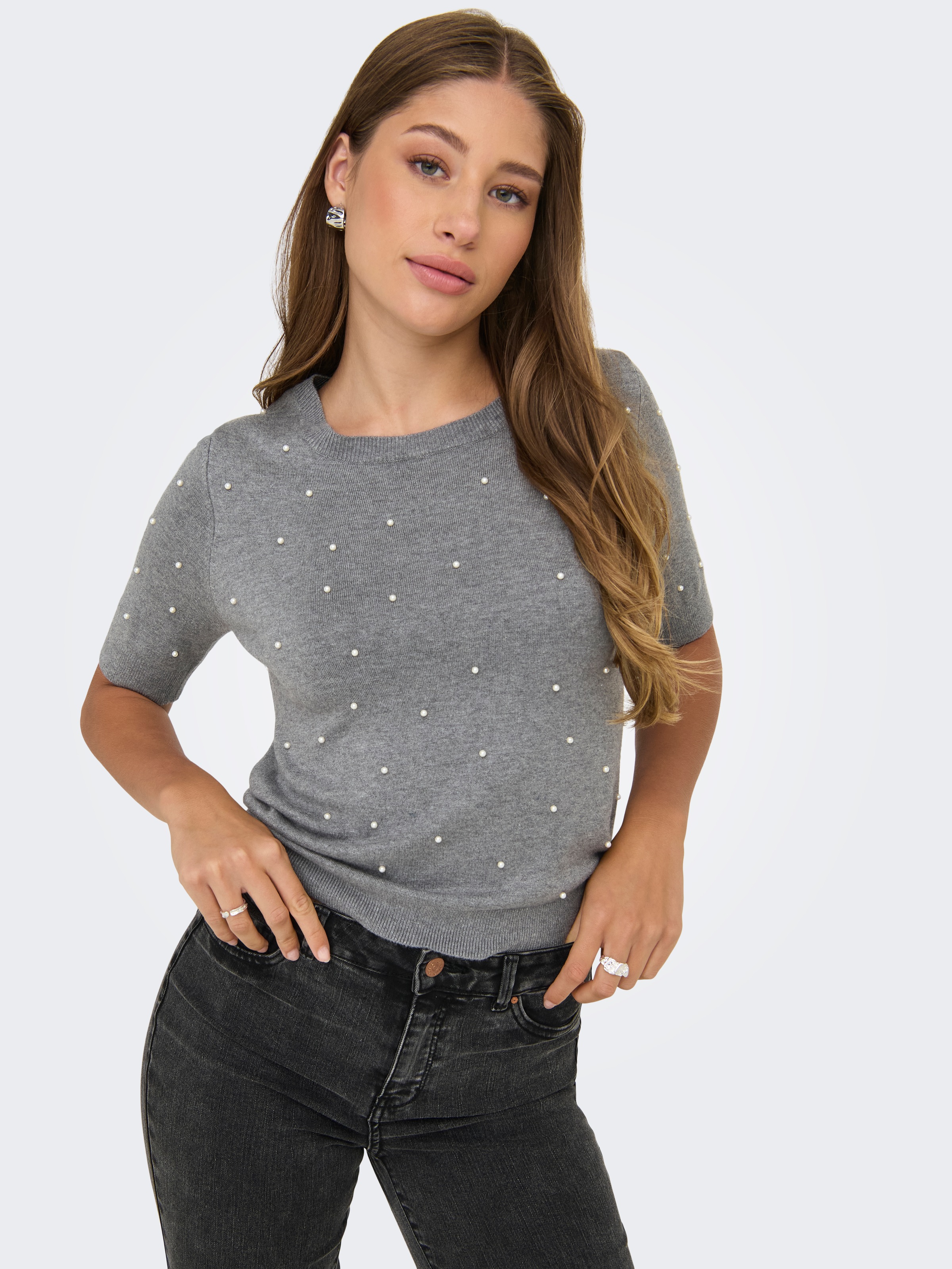 ONLY Kurzarmpullover "ONLVENICE LIFE SS PEARL O-NECK KNT" günstig online kaufen