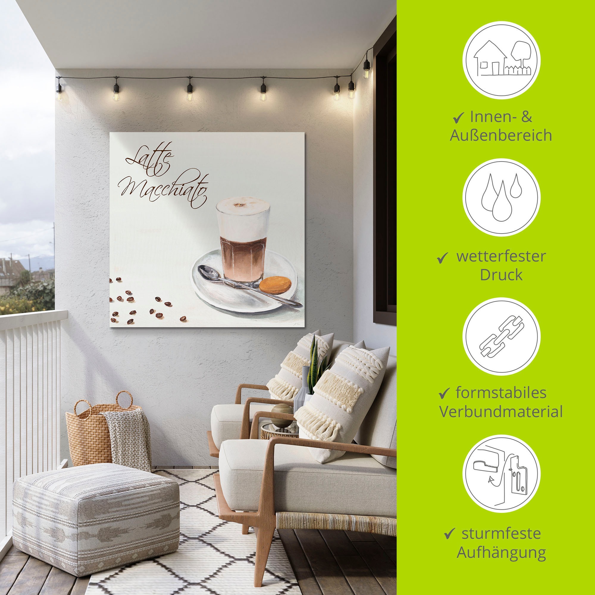 Artland Alu-Dibond-Druck »Latte Macchiato II«, Getränke, (1 St.), für Innen- und Außenbereich geeignet, Outdoorbild