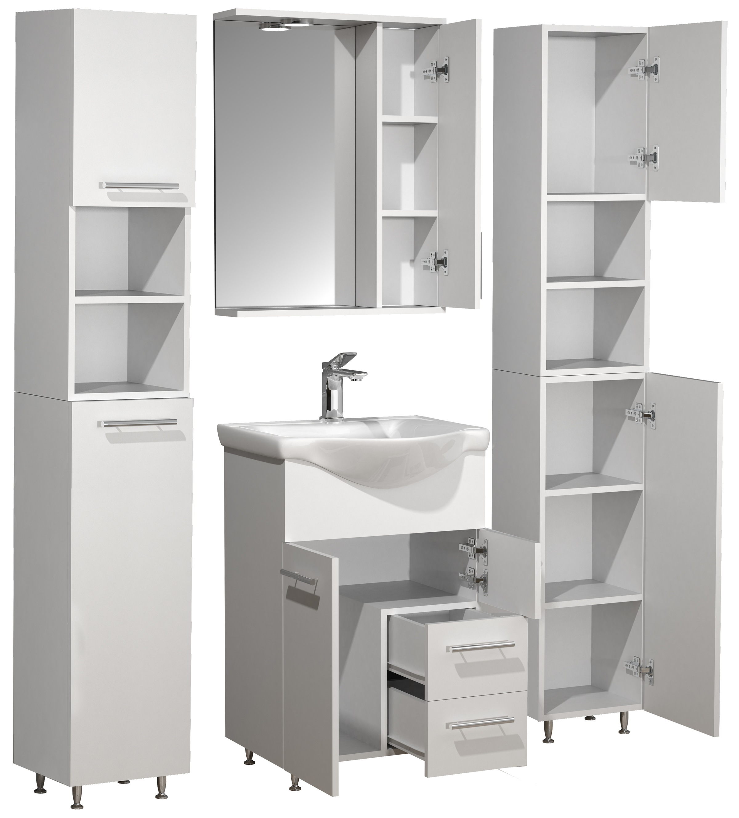 VCM Waschbeckenunterschrank »VCM 5-tlg. Waschplatz Waschtisch Badmöbel Set Waschbecken Schublade Spiegelschrank Lisalo L«, (5 St.)