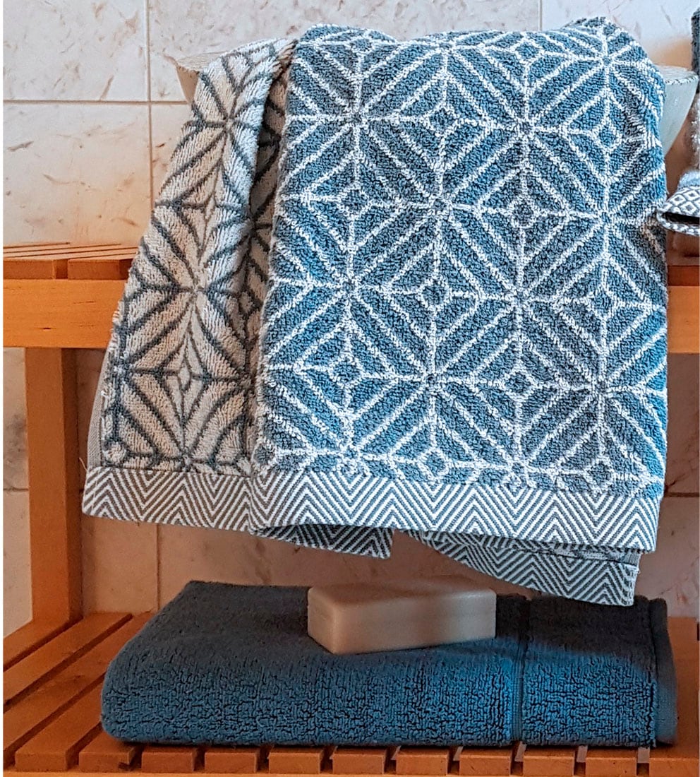 framsohn frottier Duschtuch »Design Jaquard Raute Badetuch«, (1 St., Badetücher 67 x 140 cm), mehrfarbig gewebtem Saum, hergestellt in Österreich