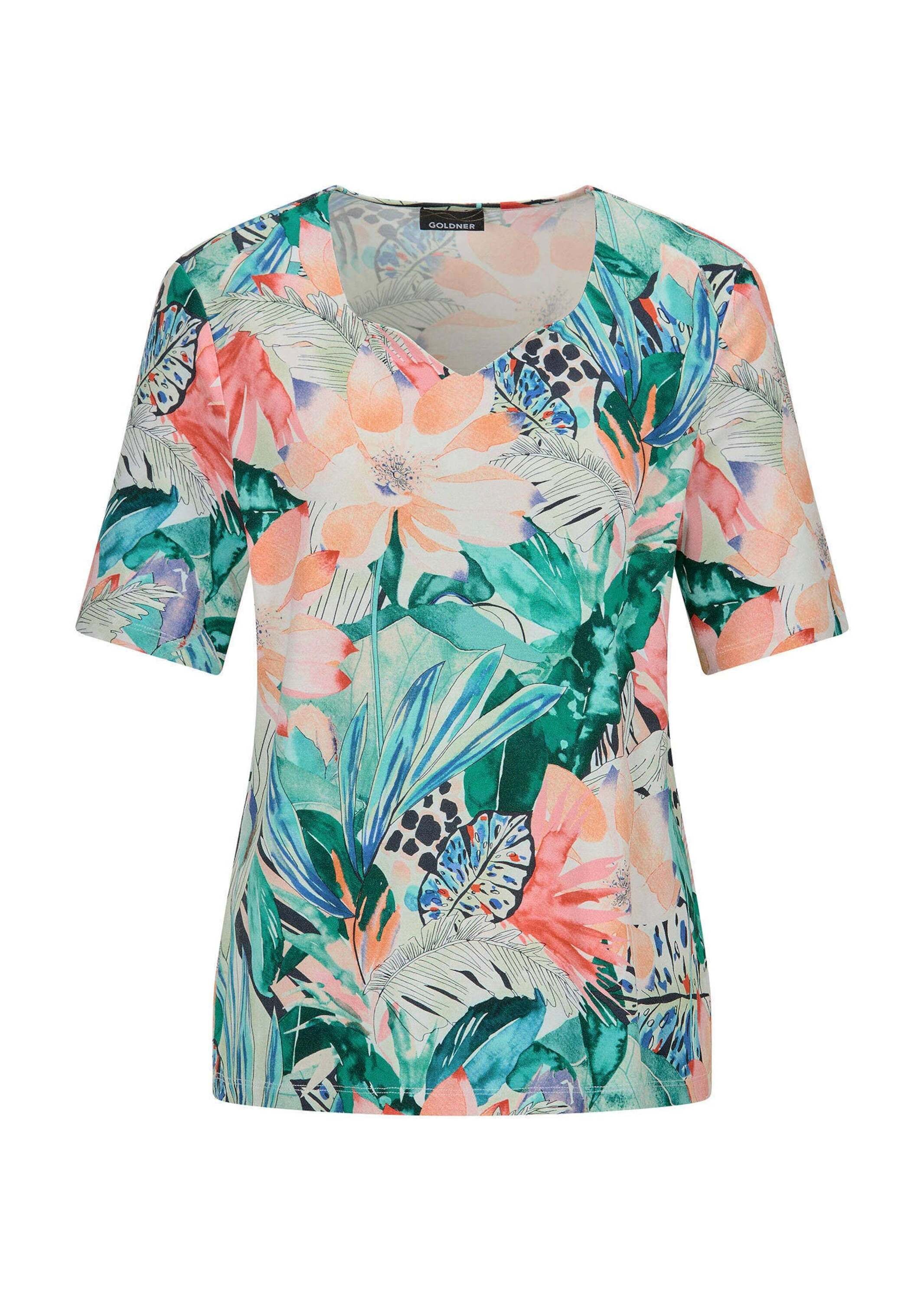 GOLDNER Print-Shirt "Kurzgröße Jerseyshirt mit Dschungel-Print" stretchbequemer Viskosejersey
