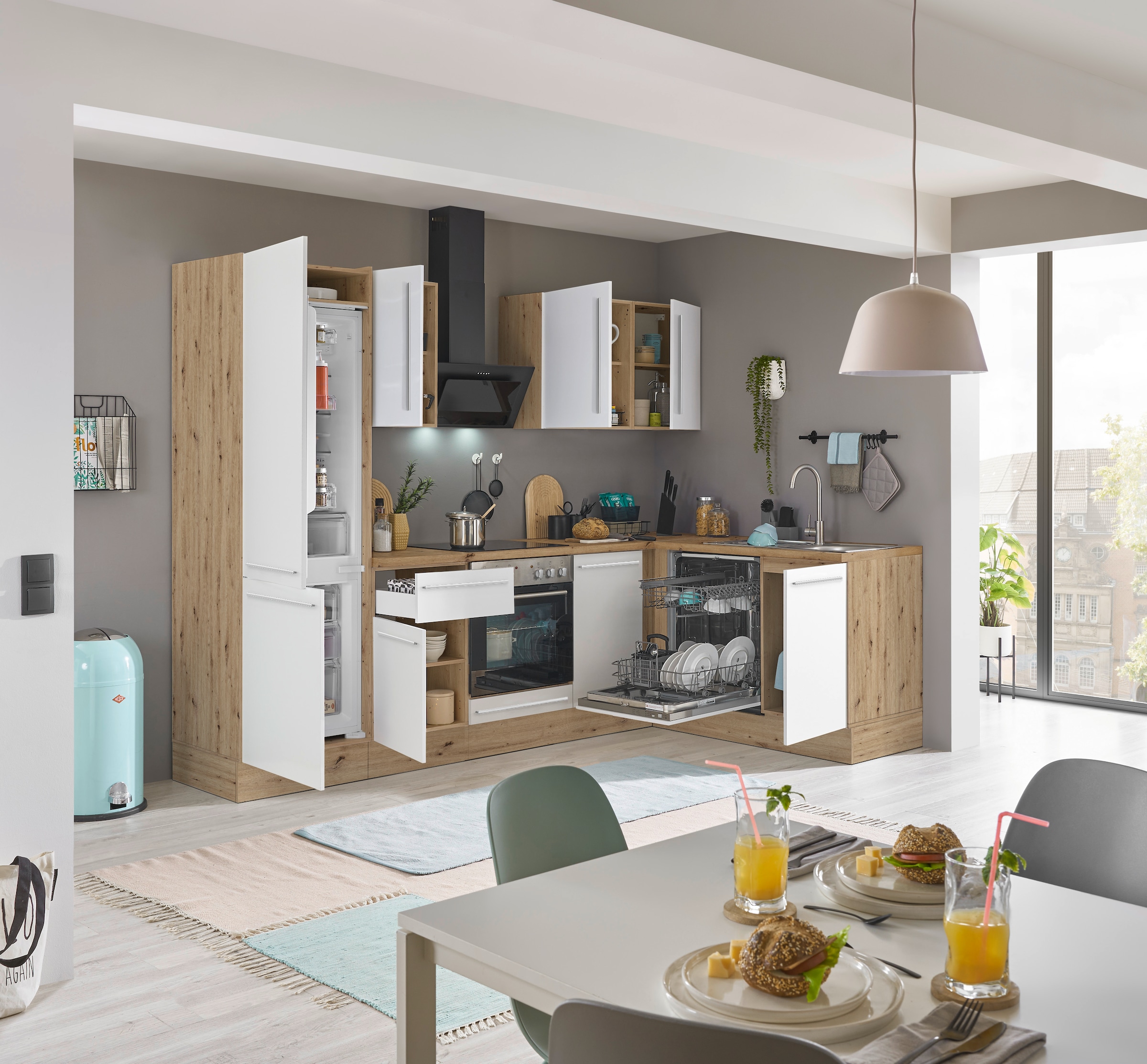 KOCHSTATION Winkelküche »Florida, Stellbreite 280x165 cm«, wahlweise mit E-Geräten, mit Softclose für Türen und Schubkästen