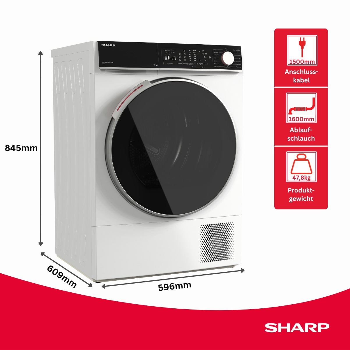 Sharp Wärmepumpentrockner »KD-WNHL8S9GWB-DE« KD-WNHL WiFi, VeeZy App-Steuerung, BubbleDrum, Sensortrocknung, 15 Programme