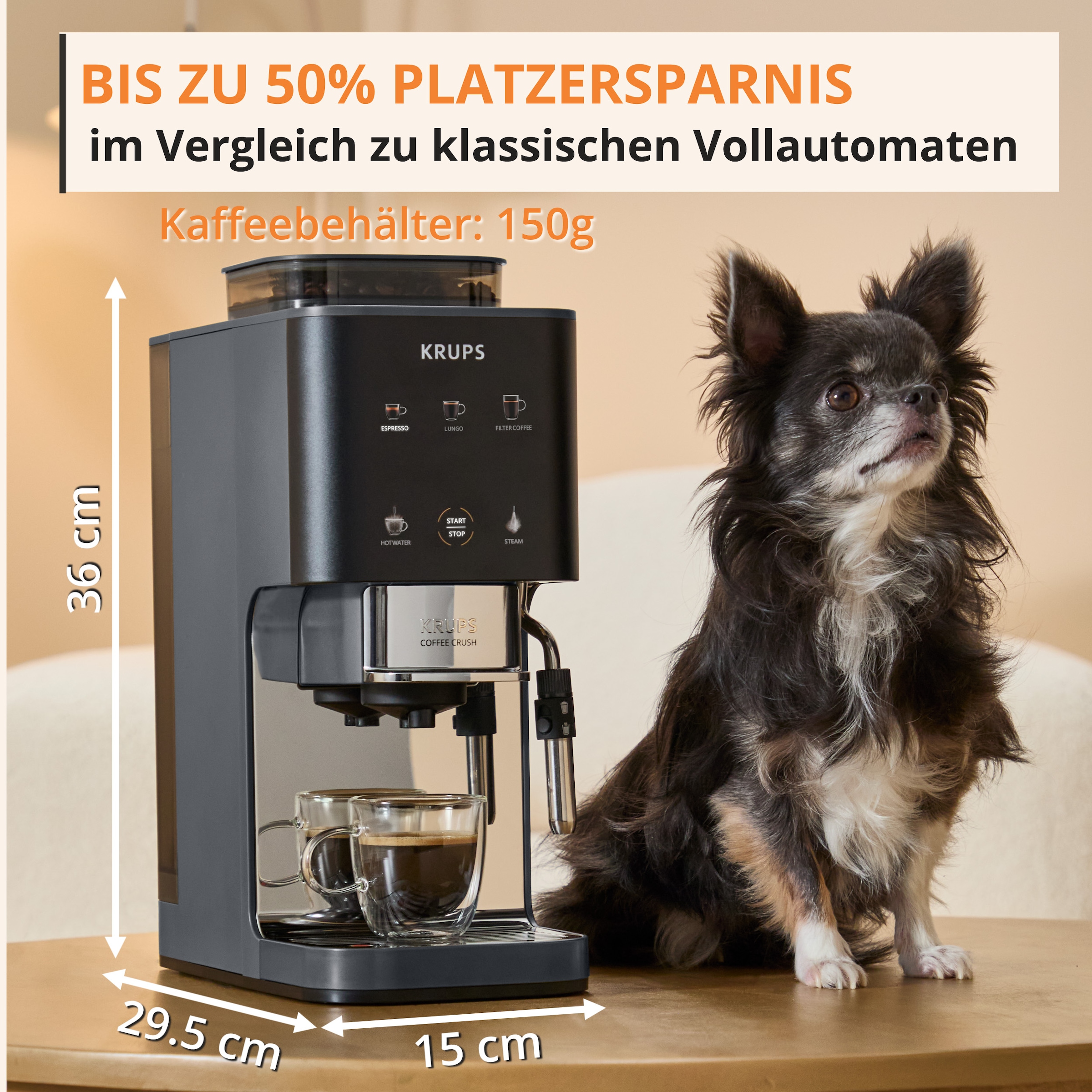 Krups Kaffeevollautomat »SA404B Coffee Crush Extra Milk« kompakt, gemahlenen oder vorgemahlenen Kaffee, intuitives Bedienfeld