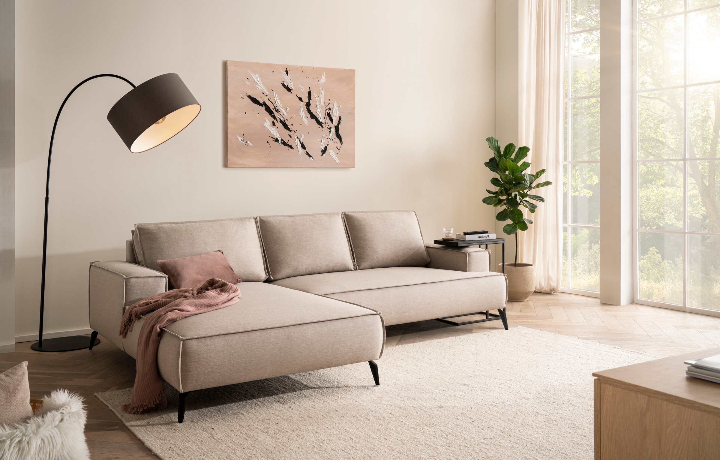 Home affaire Ecksofa »TVINNU, L-Form, 275cm, in Cord und Leinenoptik« wahlweise Recamiere rechts/links, schwarze Füße, bequemer Sitzkomfort