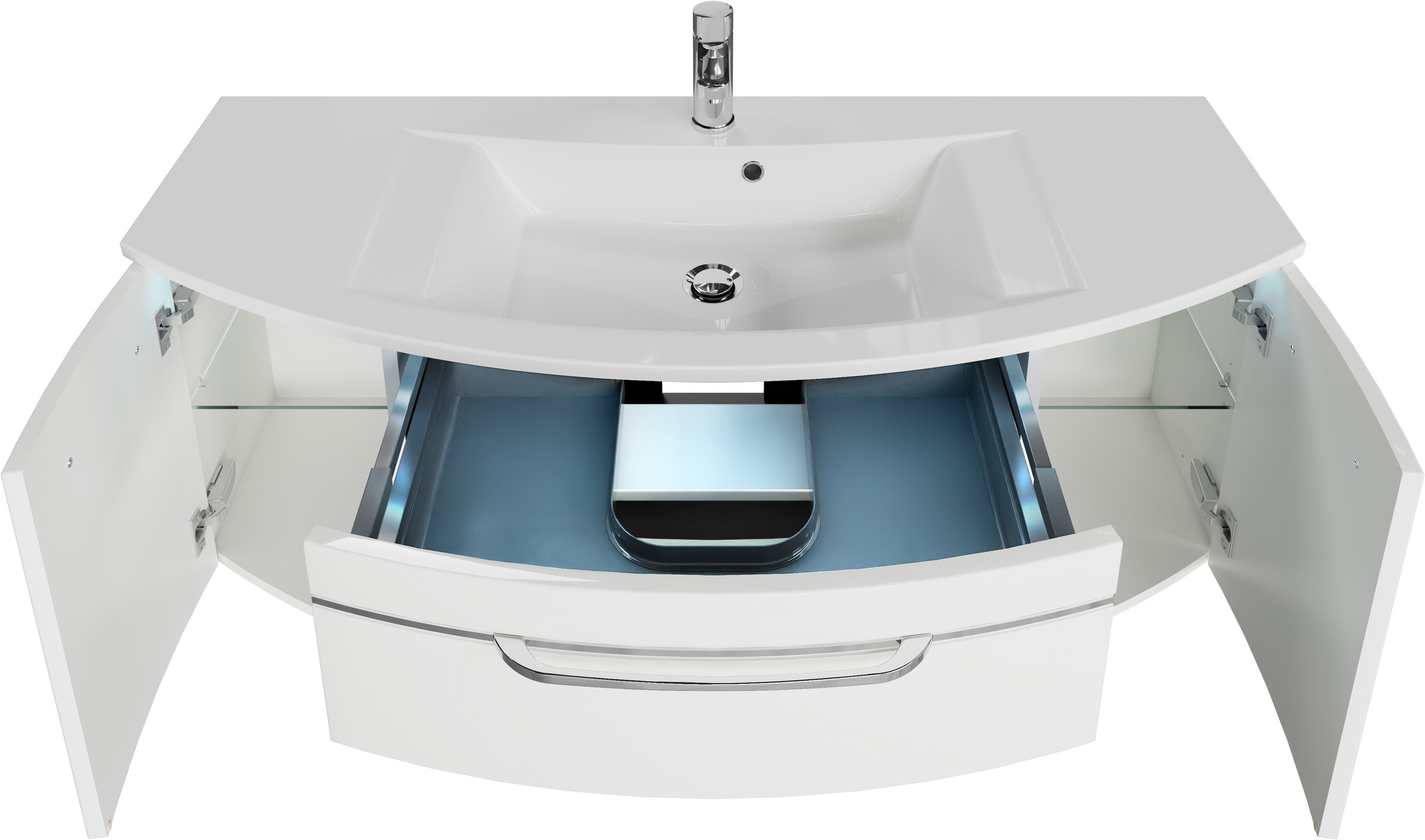 Saphir Badmöbel-Set »Serie 7045 2-teilig Mineralmarmor-Waschtisch mit LED-Spiegelschrank«, (Set, 2 St.), Badezimmer-Set 133,2 cm breit, inkl. Türdämpfer, 5 Türen, 2 Schubladen