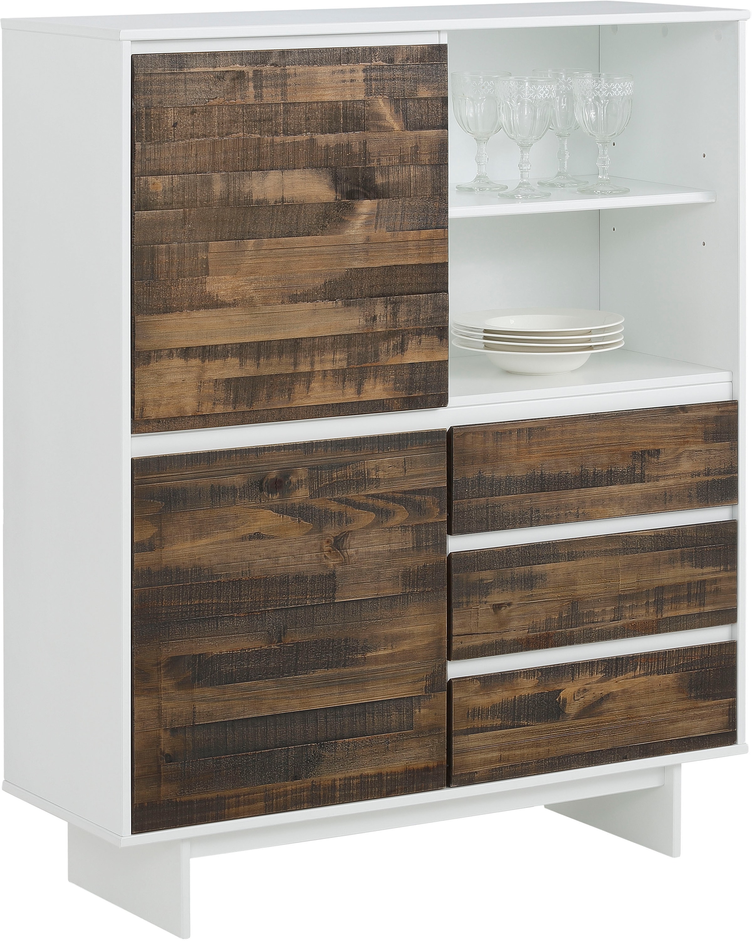 Home affaire Highboard »Morgan Midischrank«, Kommode aus massivem Kiefernholz, eingefräste Griffmulden, Höhe 120 cm