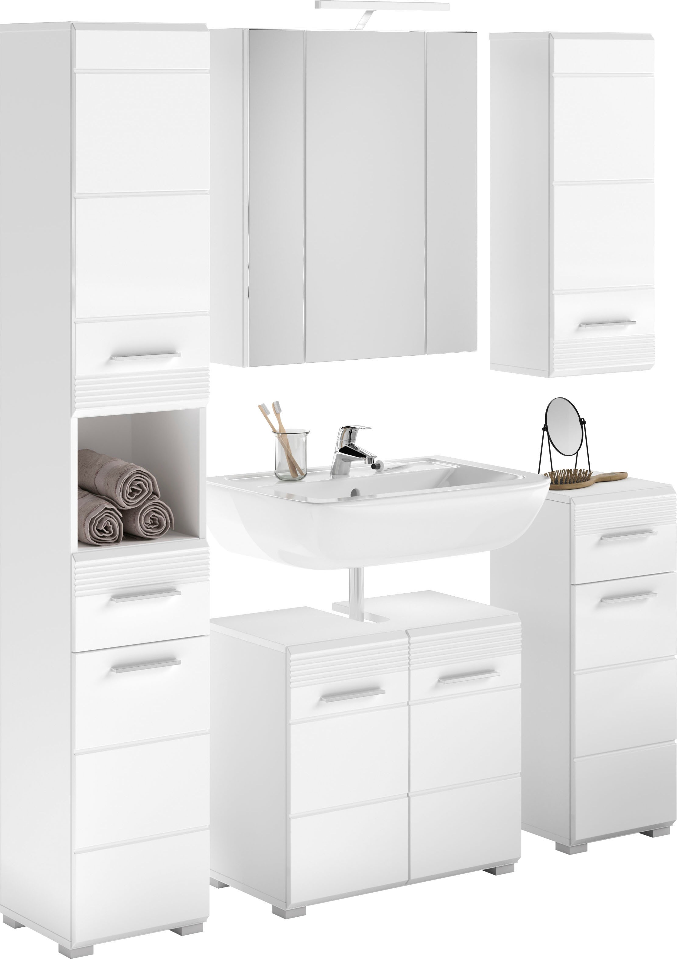 Thumbnail - INOSIGN Badmöbel-Set "Malmö, 5 teilig, inklusive LED Beleuchtung, bestehend aus:" 5 Stk. tlg.