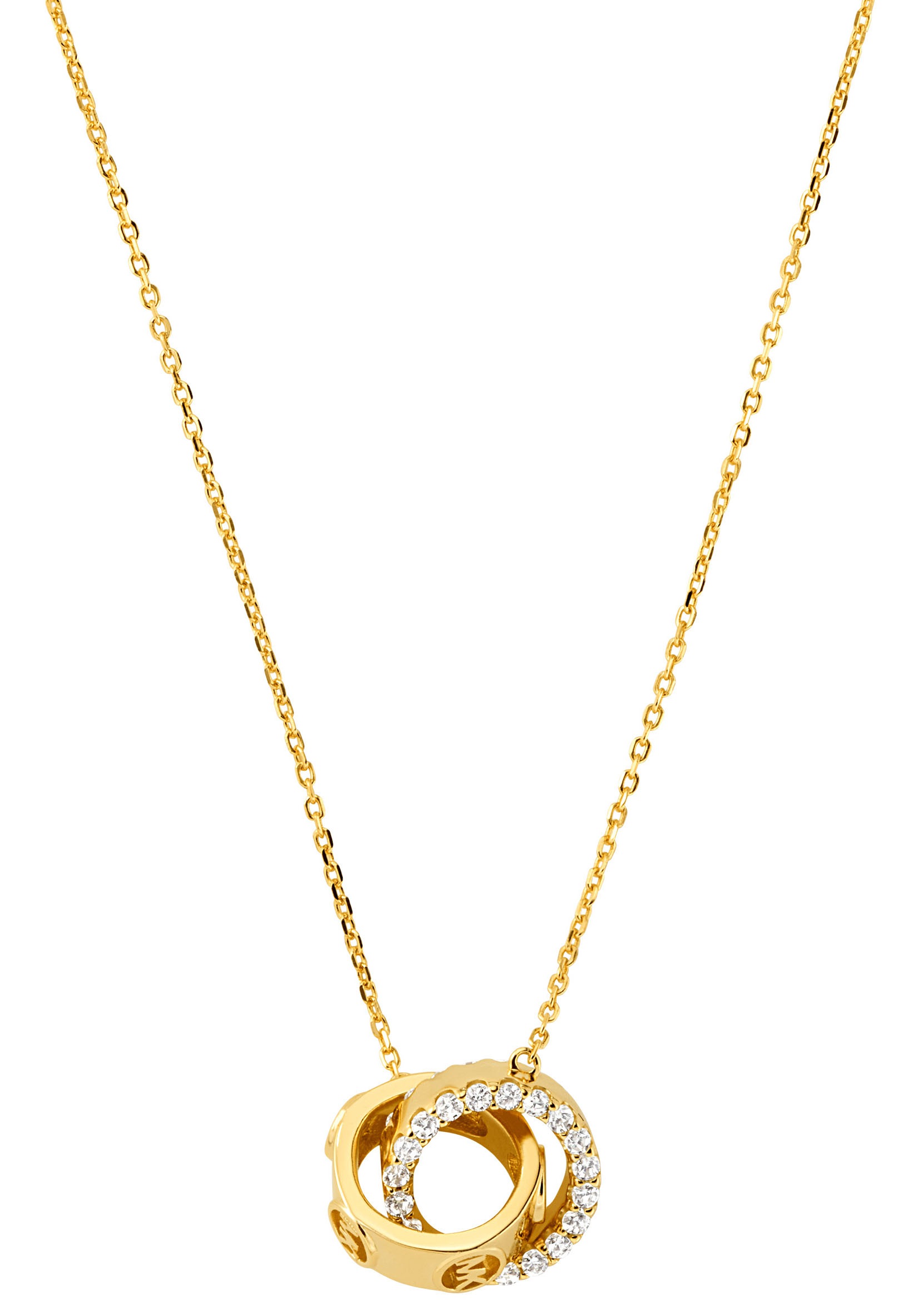 Kette mit Anhänger MICHAEL KORS "Schmuck Geschenk Silber 925 Halsschmuck PREMIUM", gold (gelbgoldfarben, kristallweiß), Halsketten, Damen, Silber 925 (Sterlingsilber), L: 45,5, mit Zirkonia (synth.) 2
