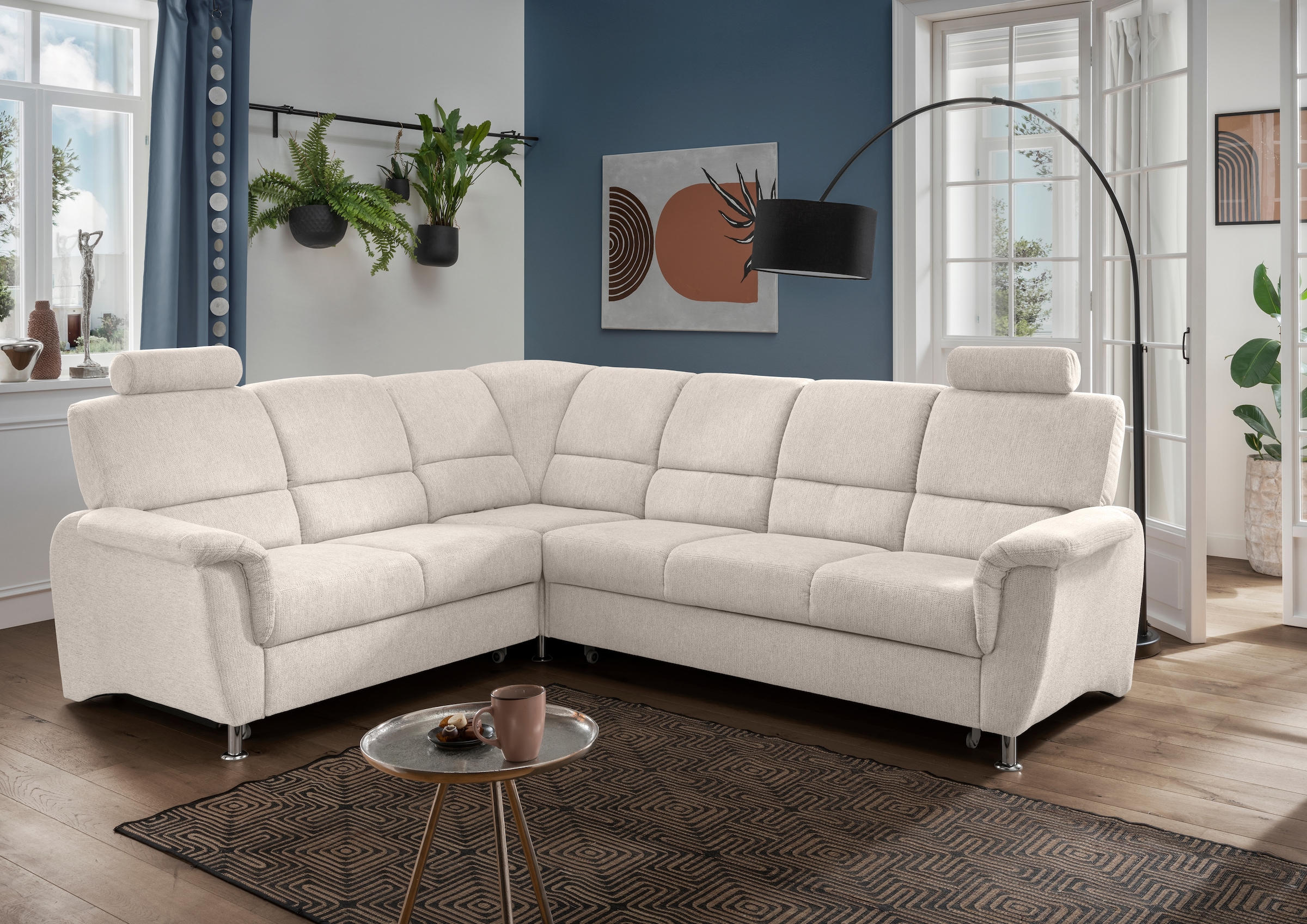 Home affaire Ecksofa »Pisa L-Form, mit Schlaffunktion, Stauraum, 2x höhenverstellbare«, Kopfstützen und Relaxfunktion im Eckelement