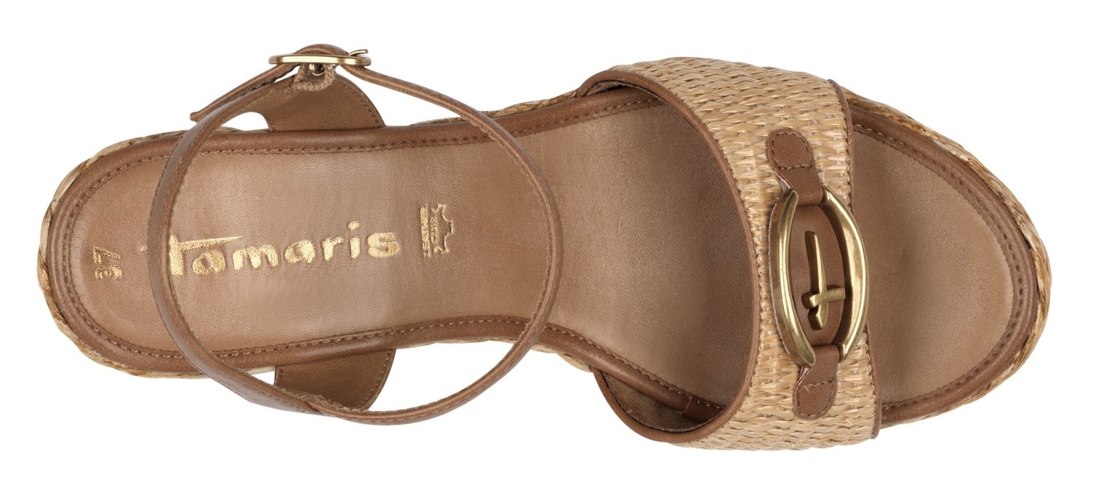 Tamaris Keilsandalette, Sommerschuh, Riemchensandale mit T-Schmuckelement