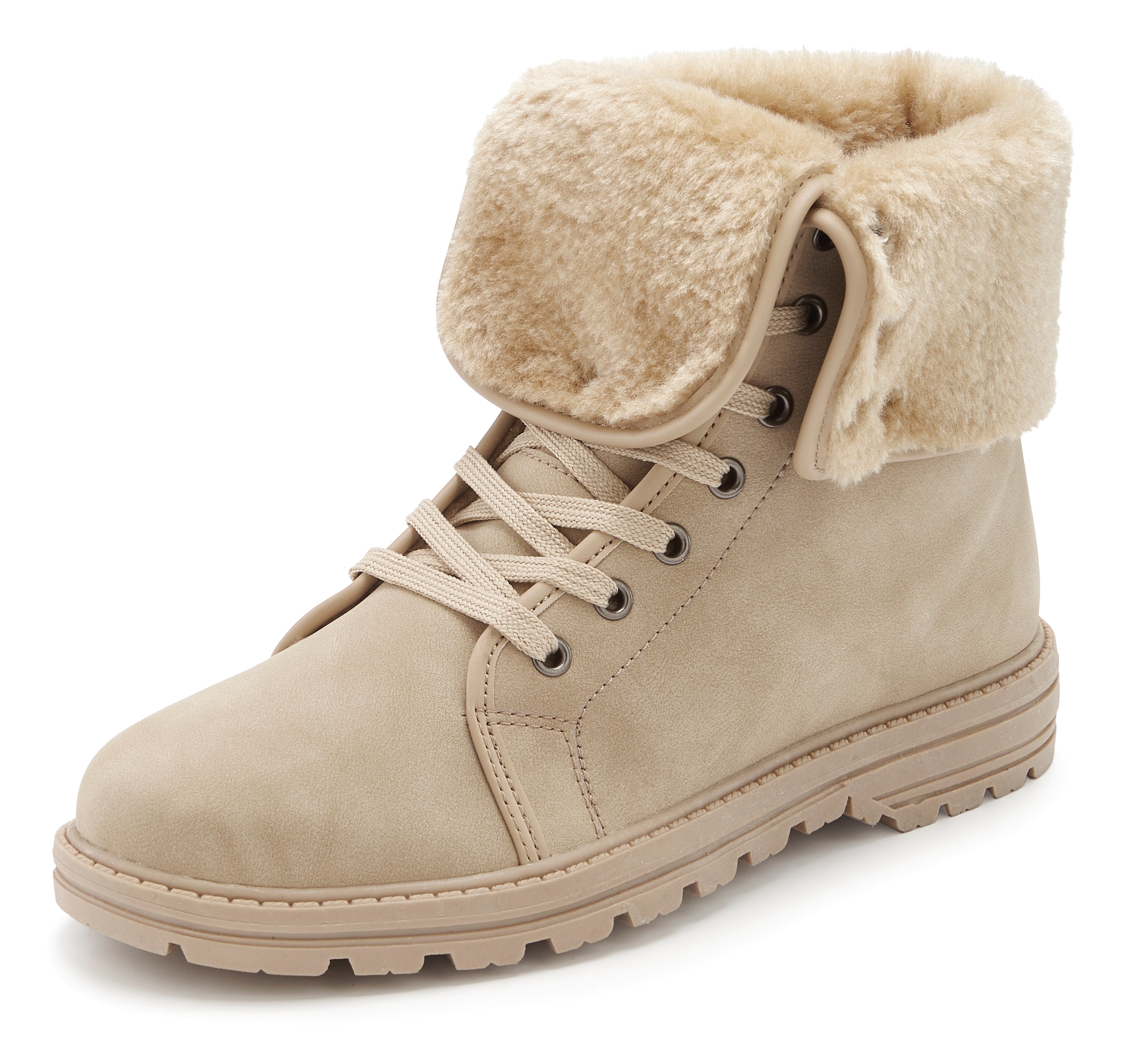 LASCANA Stiefelette »Boots, Stiefel,«  NEU mit Fellimitat-Applikation in 2 Schafthöhen tragbar VEGAN
