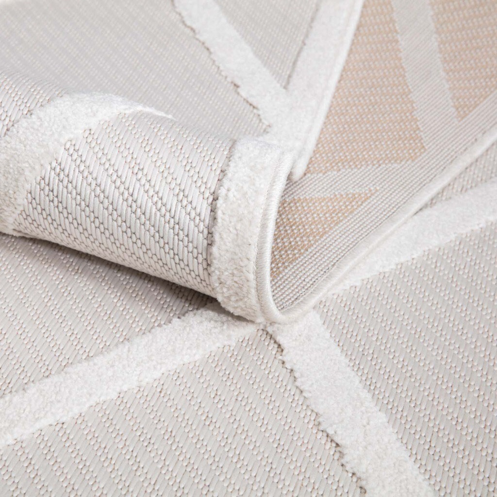 Carpet City Teppich »In-& Outdoorteppich Santorini 457, 3D-Effekt, Raute-Look«, rund, 5 mm Höhe, Wetterfest & UV-beständig für Terrasse, Balkon, Küche, Flur