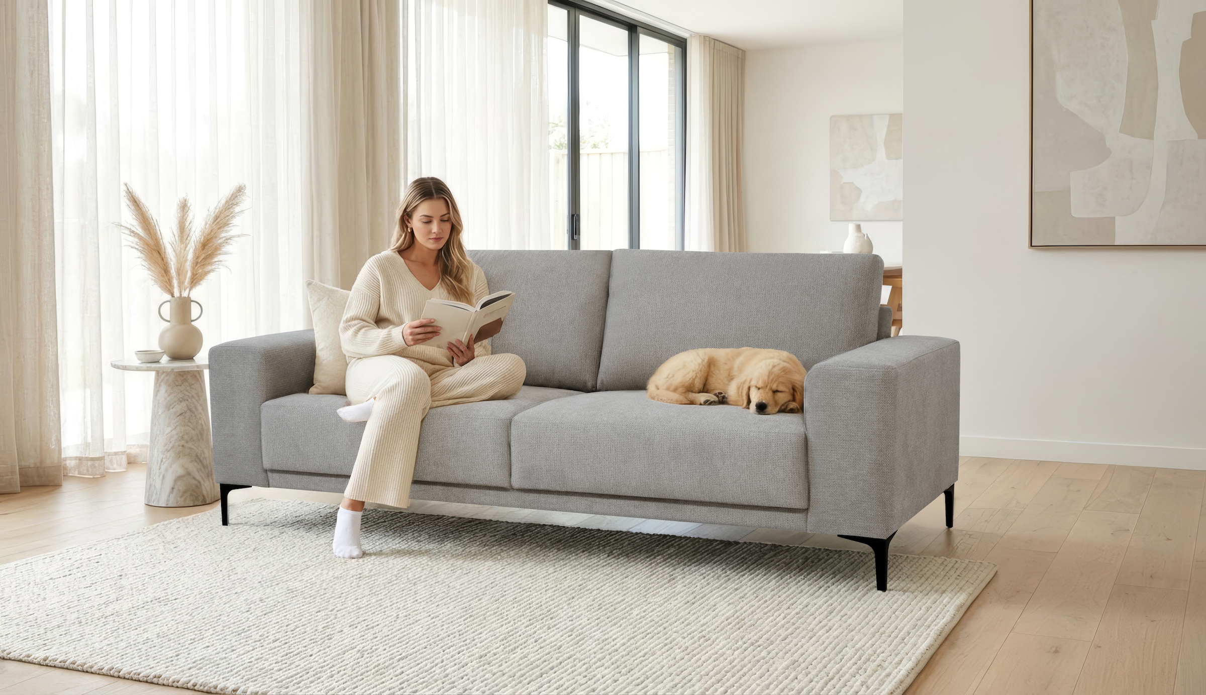OTTO home 3-Sitzer "Xander" Breite 224 cm, Soft-Touch Chenille, schwarze Metallfüße