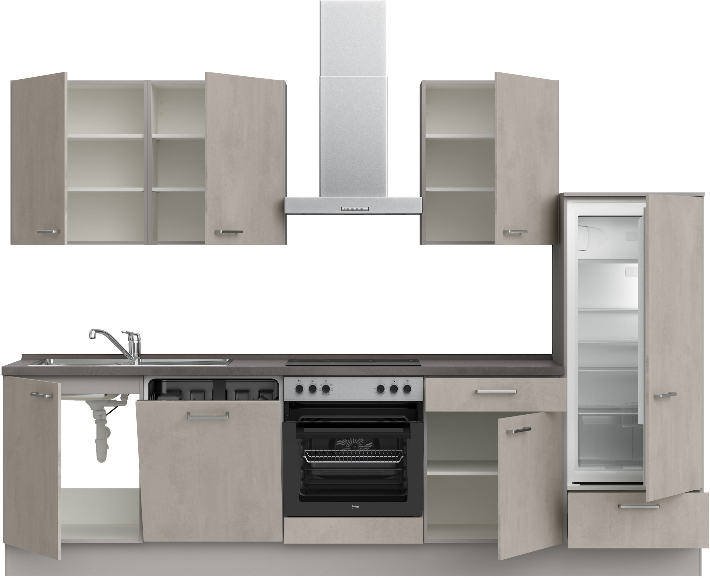 nobilia® Küchenzeile »"Riva I"« vormontiert, Ausrichtung wählbar, Breite 300 cm, wahlw. mit E-Geräten