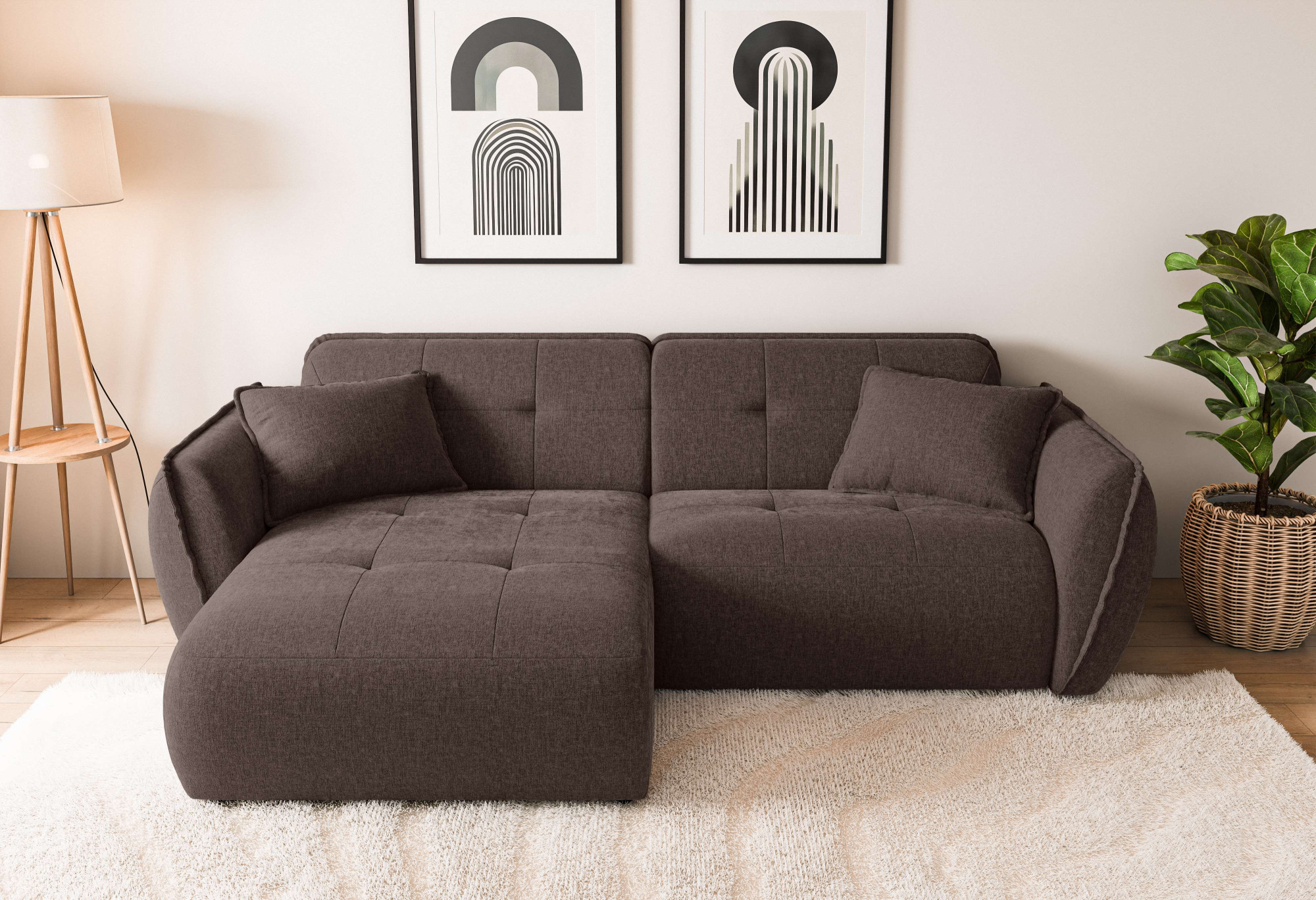 Home affaire Ecksofa "MIRELDA L-Form mit Steppungen, Recamiere rechts/links, Breite 253 cm" Sitztiefe 62 cm, elegant und bequem, 2 Zierkissen, belastbar bis 480kg