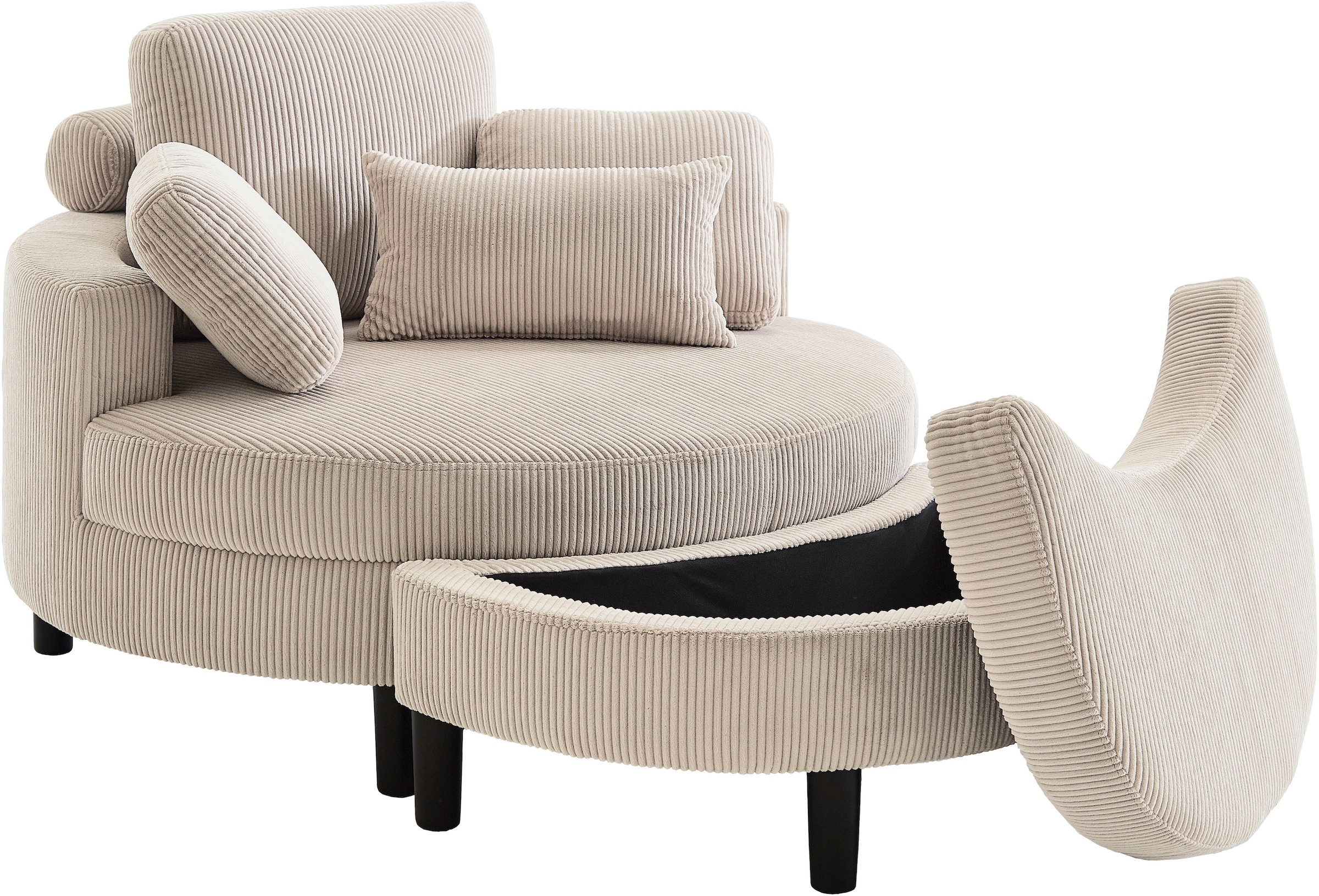 ATLANTIC home collection Loveseat »Ravi«, XXL- Sessel, inklusive Stauraumhocker, Rückenkissen & drei Zierkissen