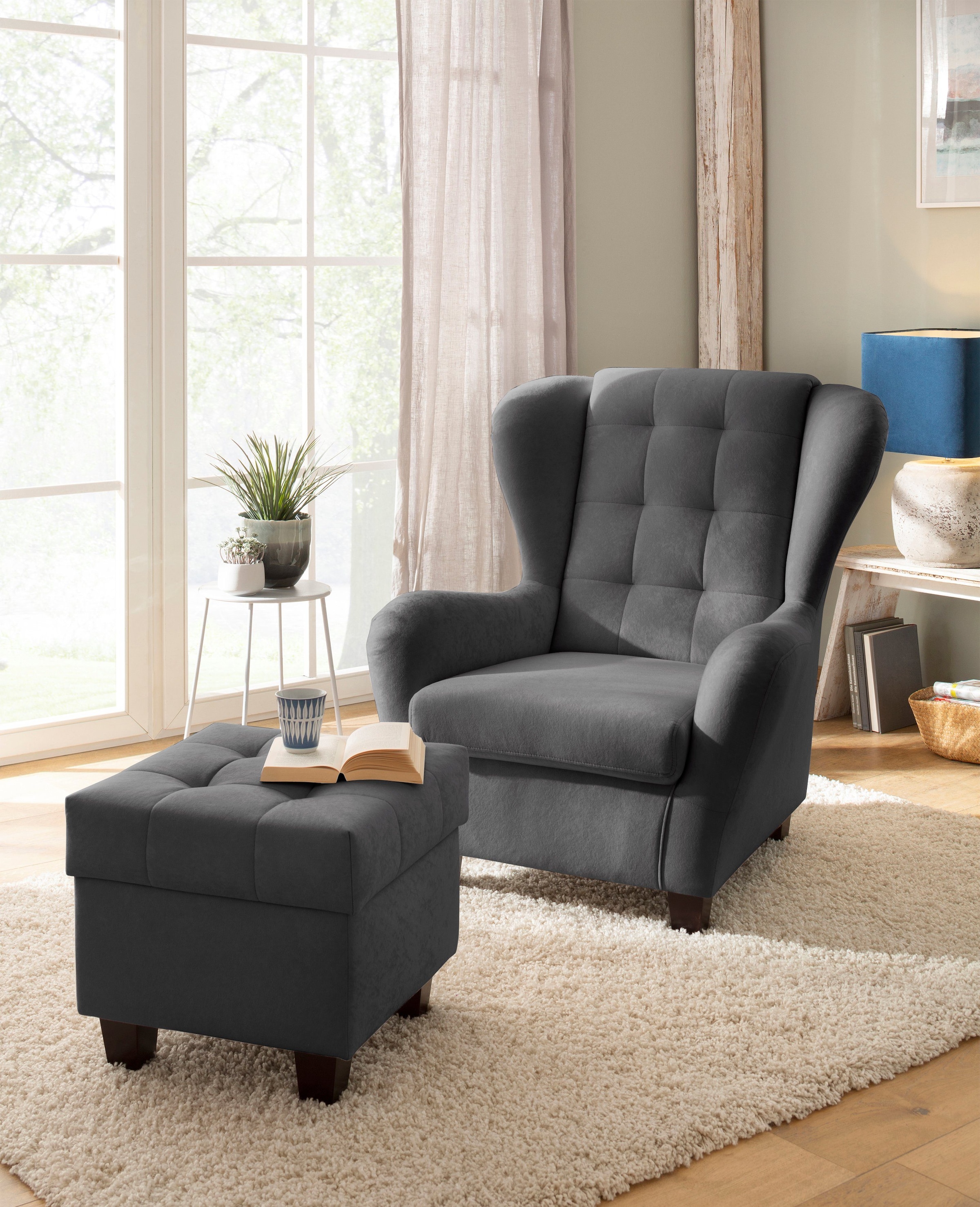Home affaire Ohrensessel "Alexander, B: 92 cm, Sitzhöhe: 44 cm" Set: mit Hocker