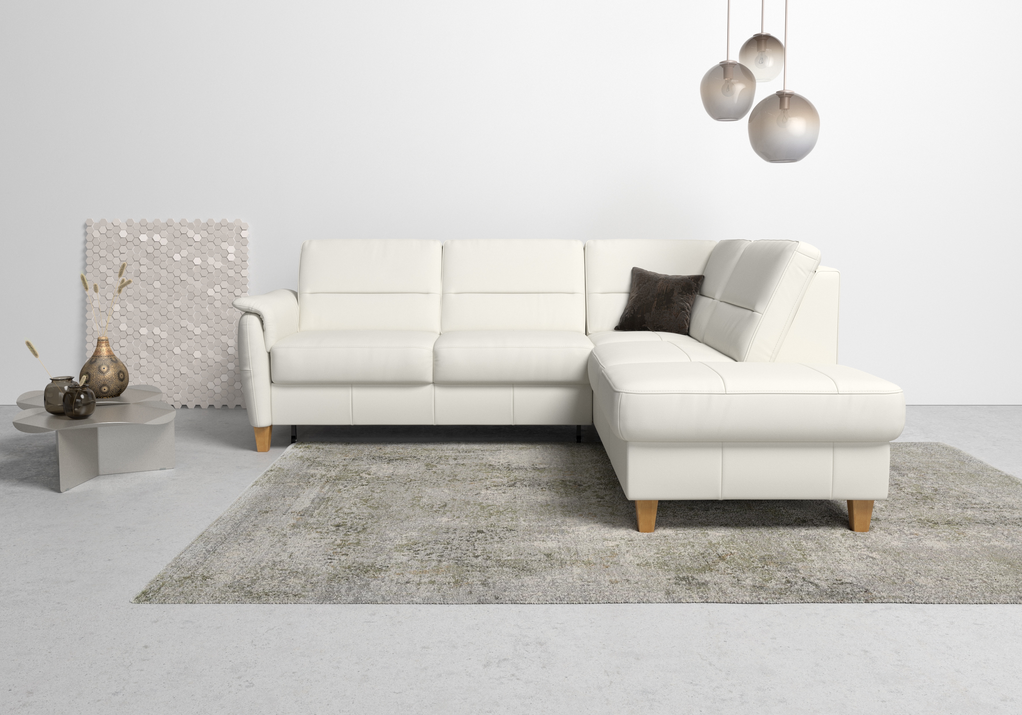 Home affaire Ecksofa "Palmera, L-Form, B: 236 cm, Bettfunktion & Bettkasten wählbar" Federkern-Polsterung, Sitzhöhe 48 cm, handgefertigt, stilvolles Design