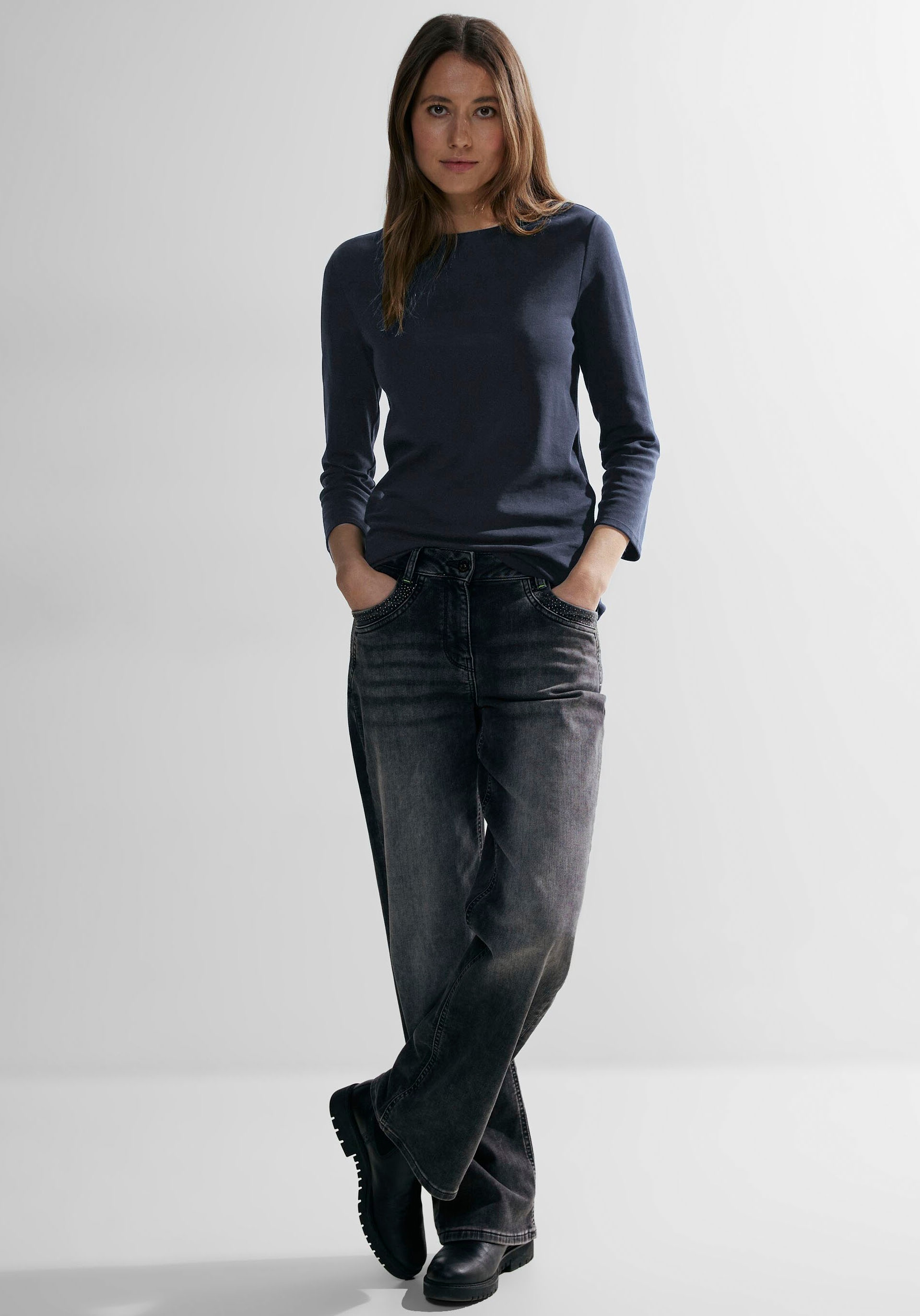 Cecil 3/4-Arm-Shirt »Basic Boatneck«, mit U-Boot-Ausschnitt