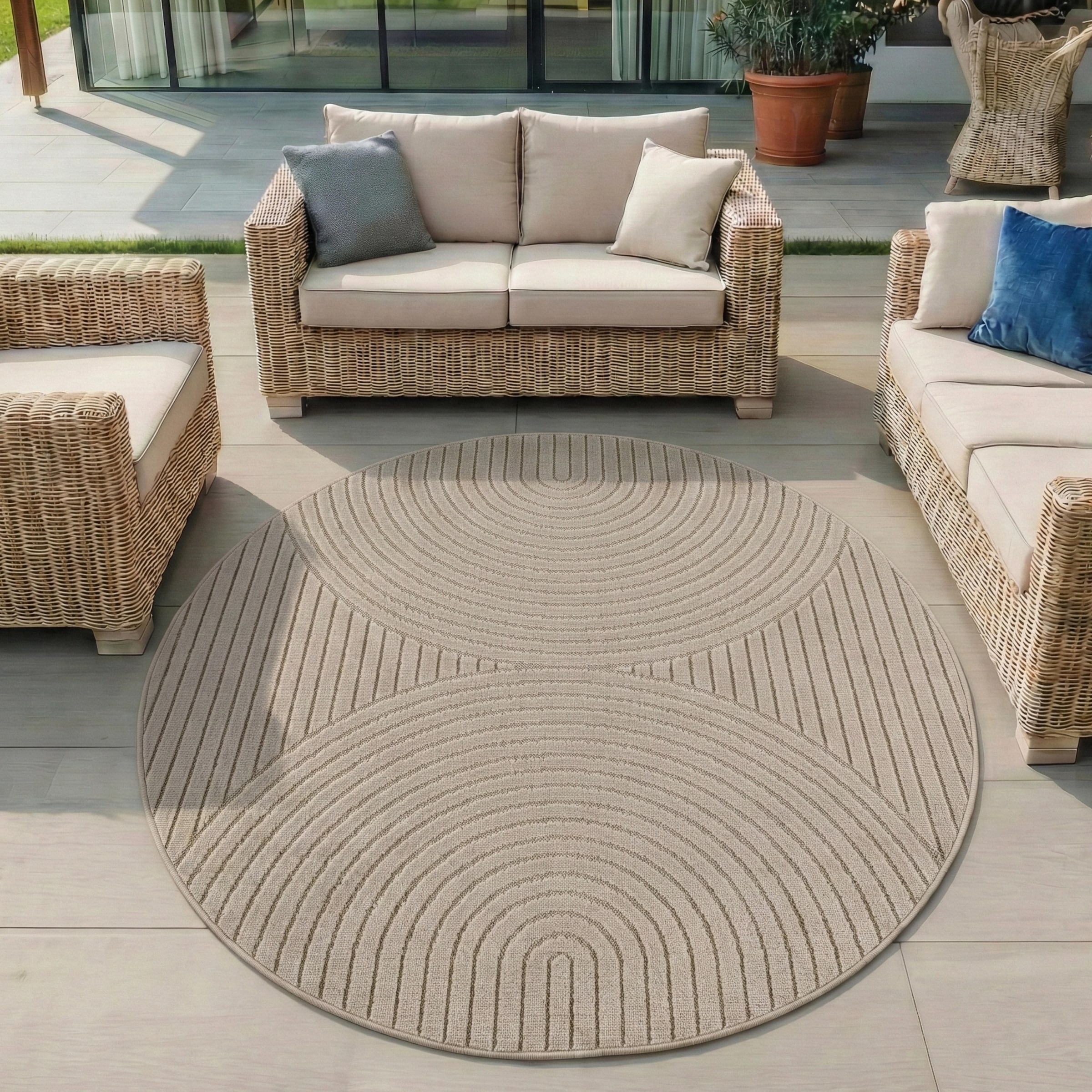 Ayyildiz Teppiche Outdoorteppich »NOVA 1201 , auch als Läufer und in Rund erhältlich« rund 5 mm Höhe In -und Outdoor, Hoch Tief Effekt, Struktur, Wohnzimmer, Aussenbereich