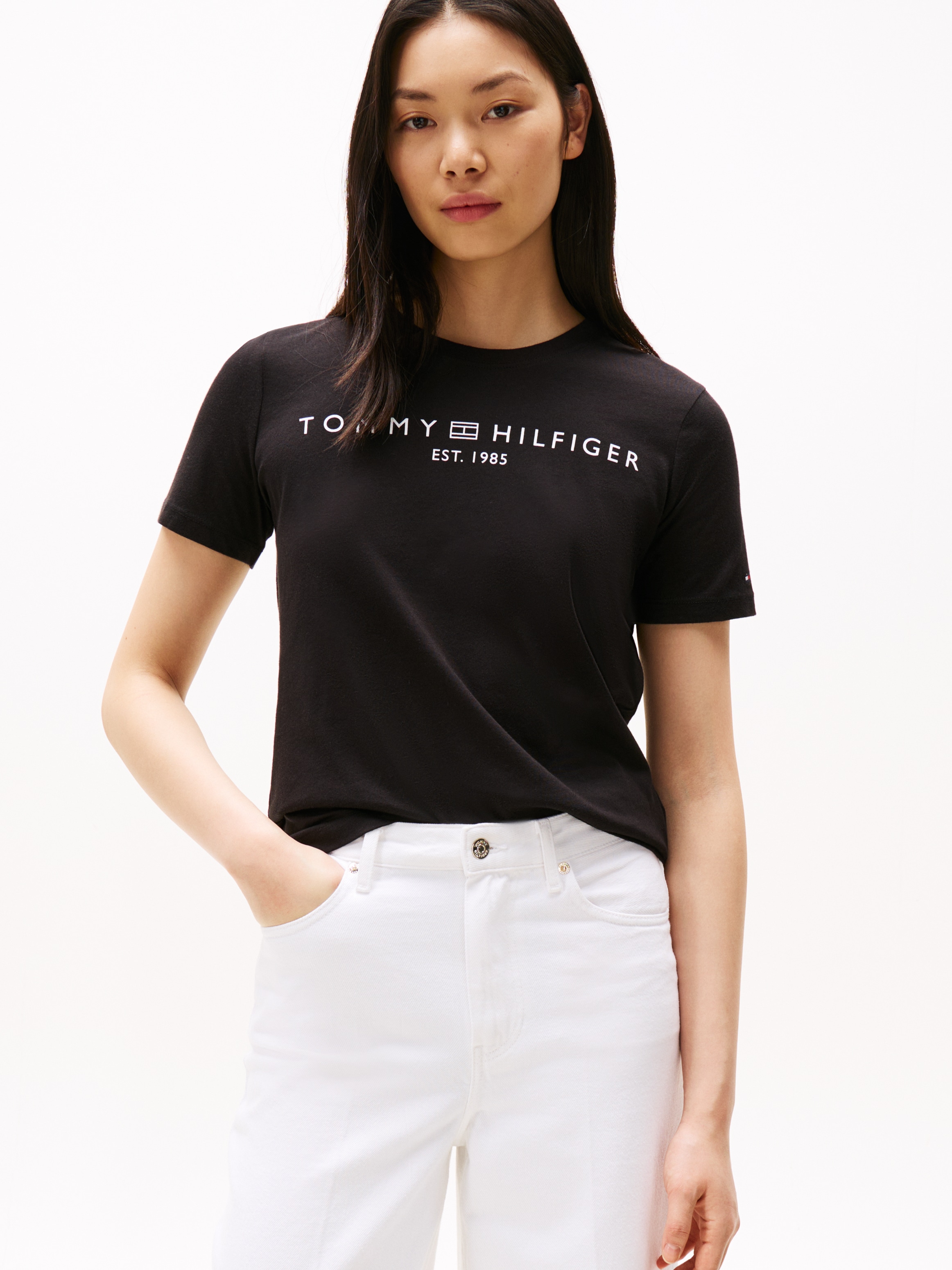 Tommy Hilfiger T-Shirt "REG CORP LOGO C-NK mit Logoschriftzug und Stickerei günstig online kaufen