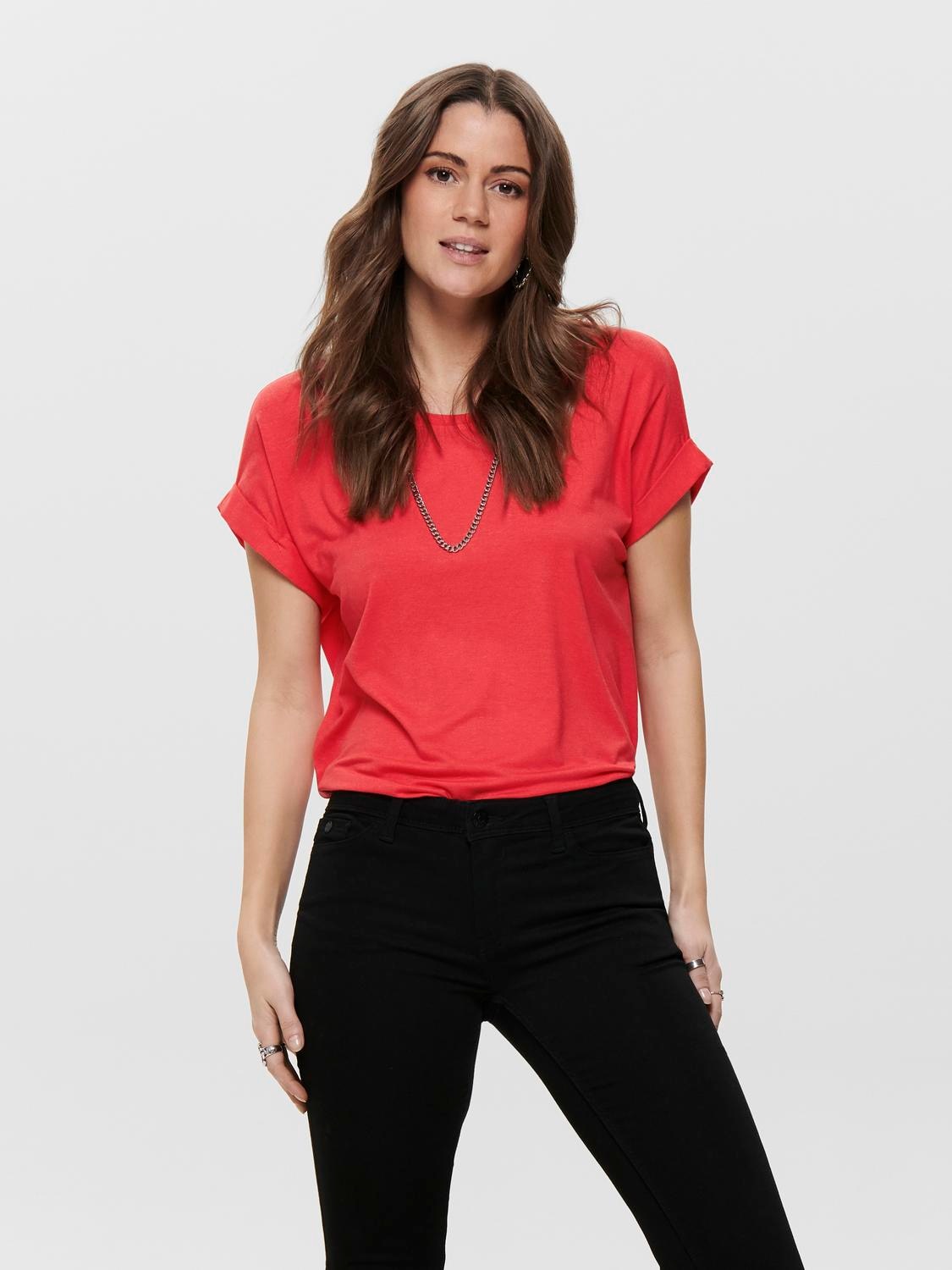 ONLY "ONLMOSTER – T-Shirt mit melierter Optik und elastischem Material" meliert, casual, lässig geschnitten, Viskosemischung, Rundhals