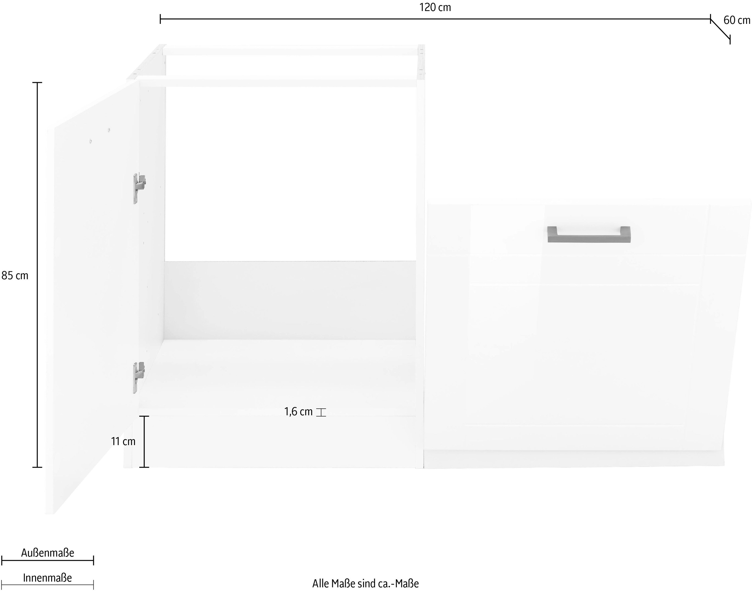 HELD MÖBEL Spülenschrank »Tinnum«, 120 cm breit, MDF-Fronten, Metallgriffe, inklusive Einbauspüle