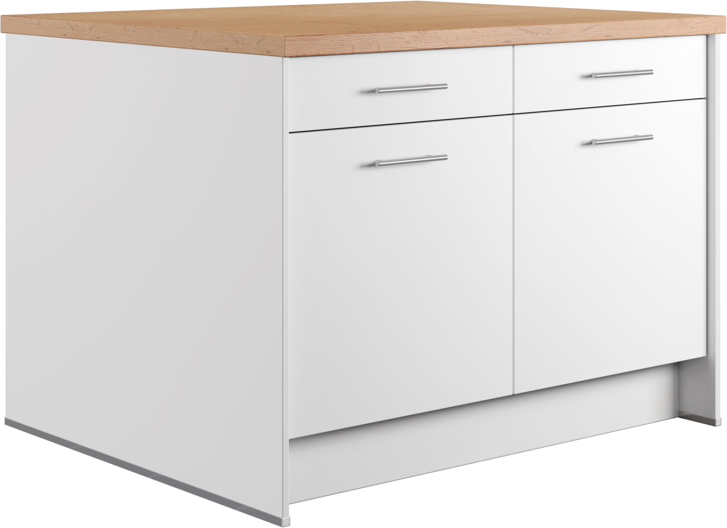 IMPULS KÜCHEN Kücheninsel "Kopenhagen, flexibel stellbar, Schubkästen mit Soft-Close" Set, vormontiert, mit integriertem Sitzplatz auf einer Seite, Breite 123 cm