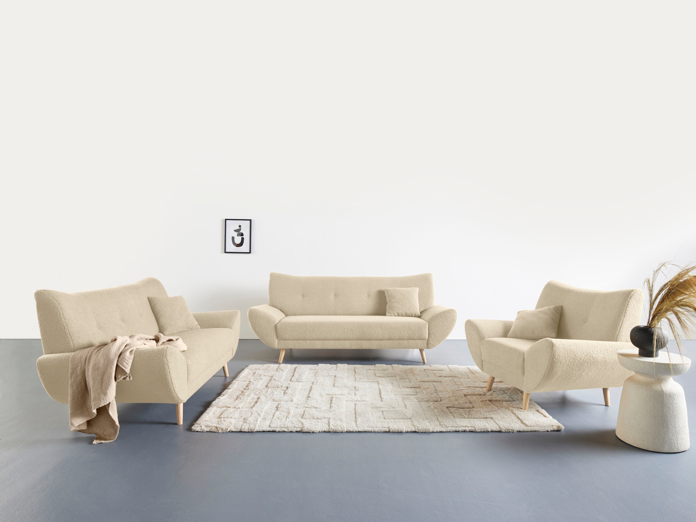 Home affaire Polstergarnitur "Basta" 3 Stk. tlg. Komfortable Wellenunterfed günstig online kaufen