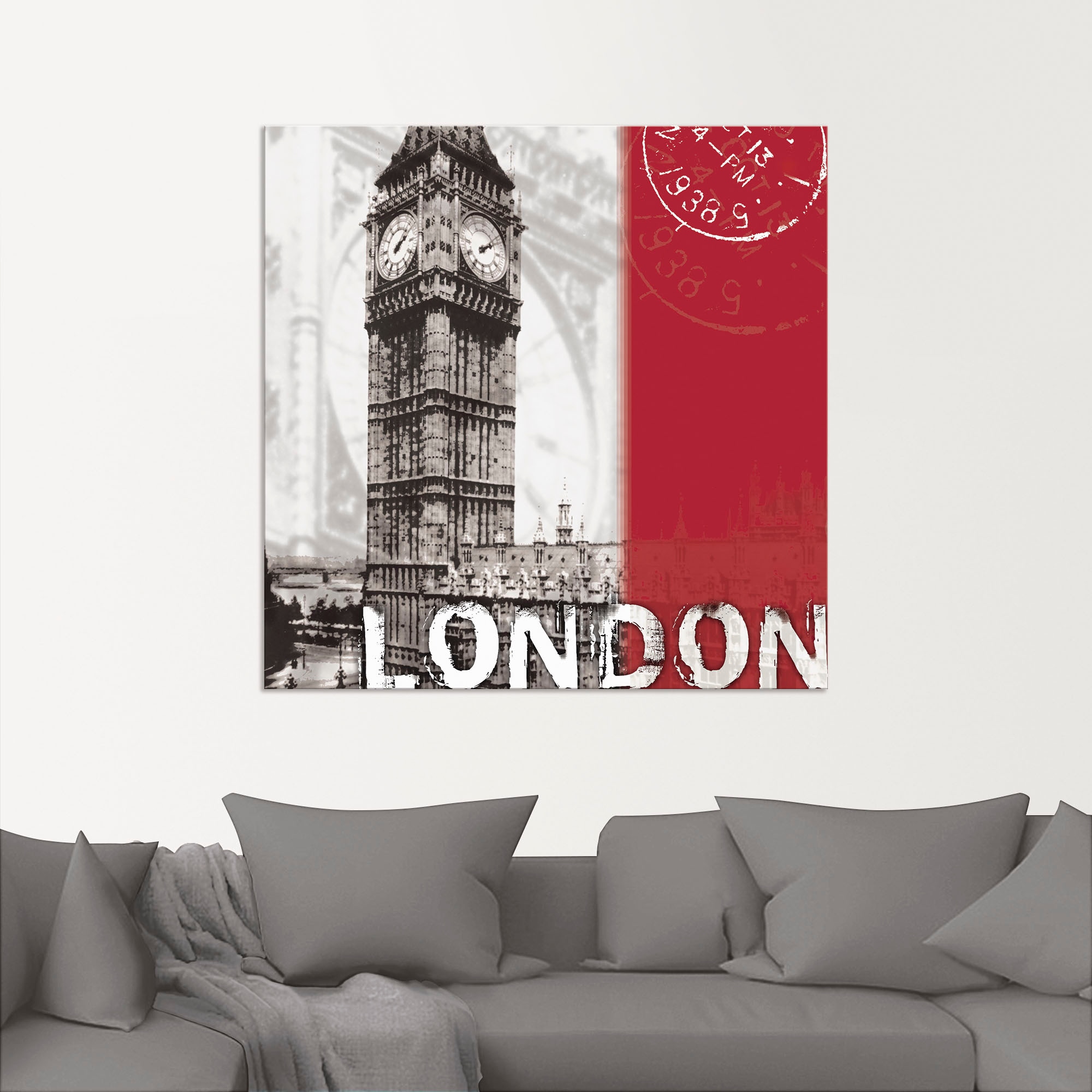 Artland Wandbild »London_bordeauxrot«, Gebäude, (1 St.), als Alubild, Outdoorbild, Leinwandbild in verschied. Größen