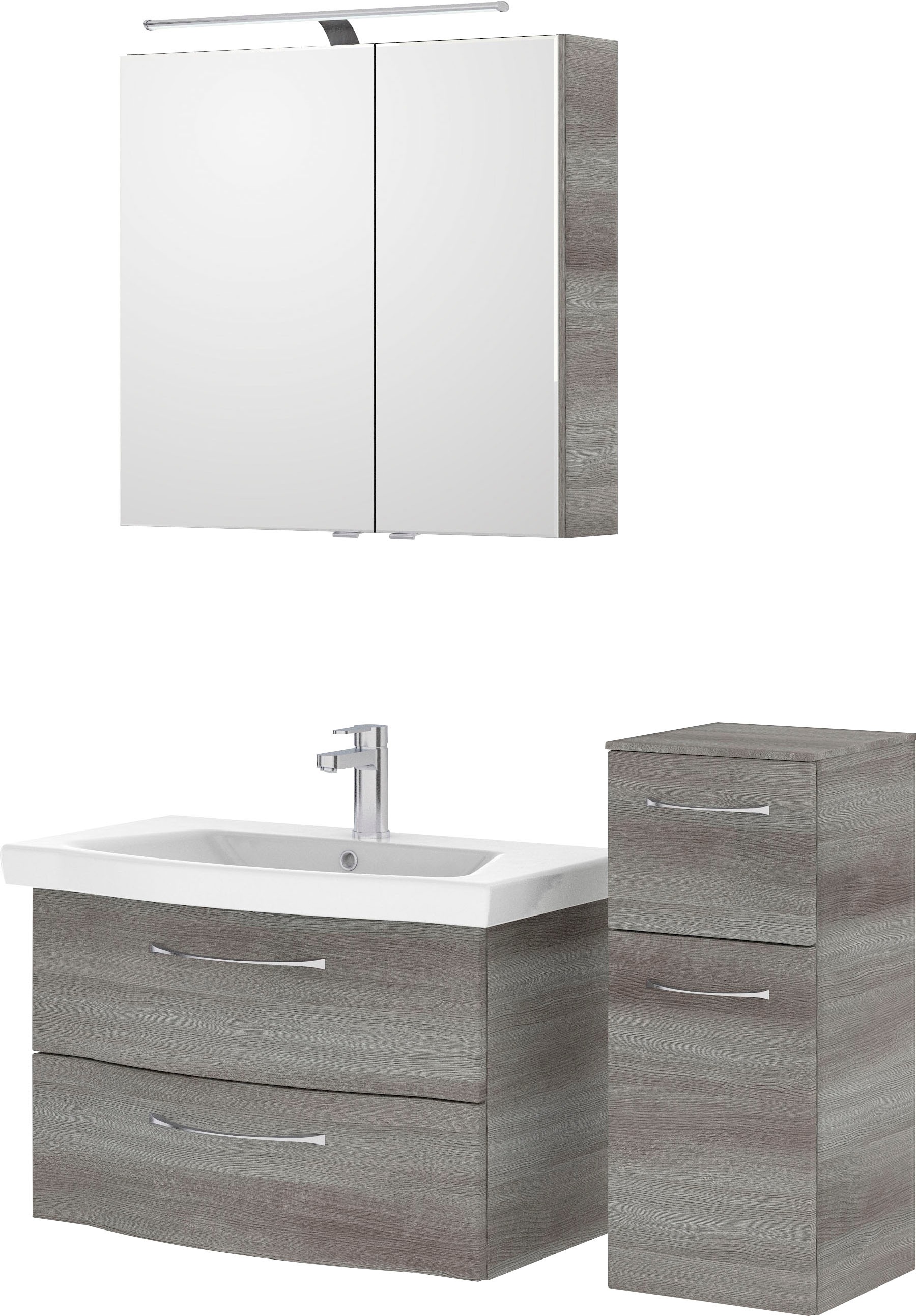 Saphir Badmöbel-Set »6005 Sprint 3-teilig, Keramik-Waschtisch mit LED-Spiegelschrank«, (4 St.), Unterschrank, inkl. Türdämpfer, 3 Türen, 3 Schubladen, Bad-Set