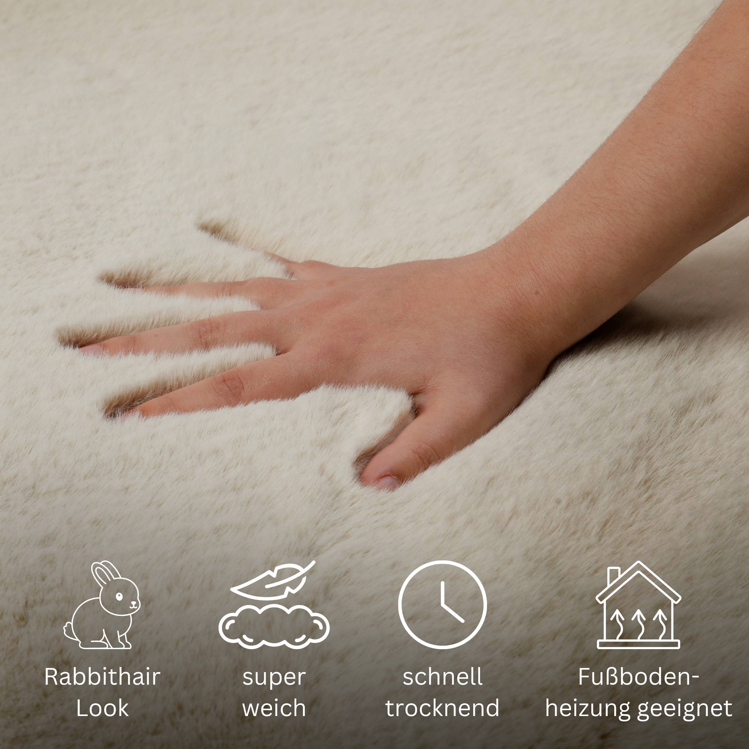 OTTO home Badematte »Lennja« Höhe 25 mm rutschhemmend beschichtet fußbodenheizungsgeeignet Badteppich, getuftet, Uni, antirutsch, flauschig  wie Kaninchenfell