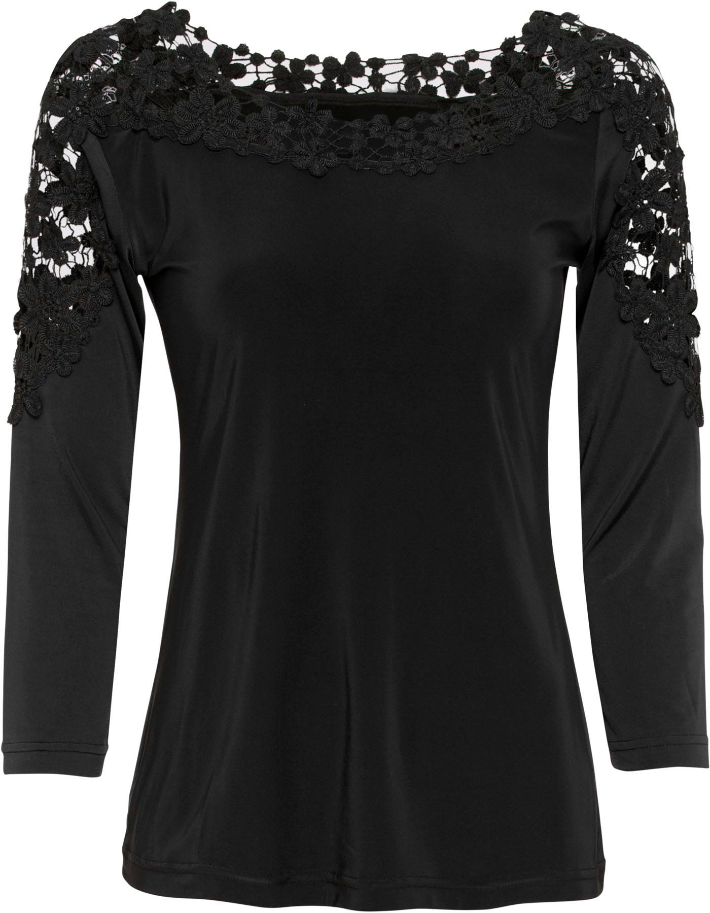 bonprix T-Shirt »Shirt mit Häkeleinsatz und 3/4 Arm« Slim Fit Passform, 3/4-Ärmel, mit Häkeleinsatz, Rundhalsausschnitt