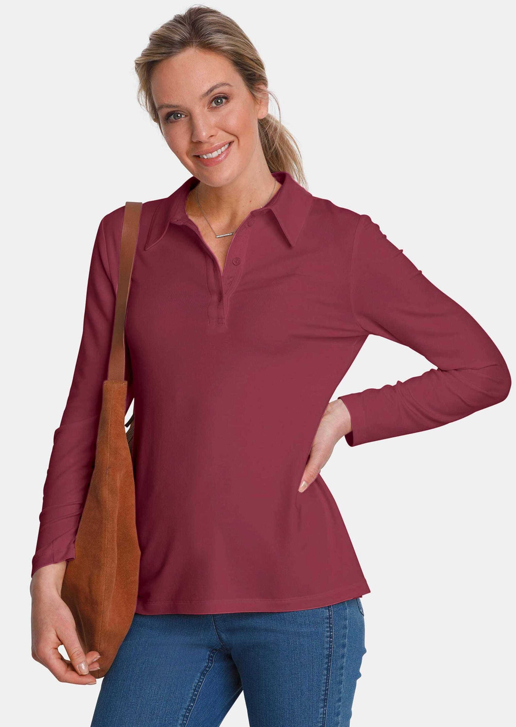 GOLDNER Poloshirt »Poloshirt Langarm Poloshirt mit Schmuckband an Knopfleiste«