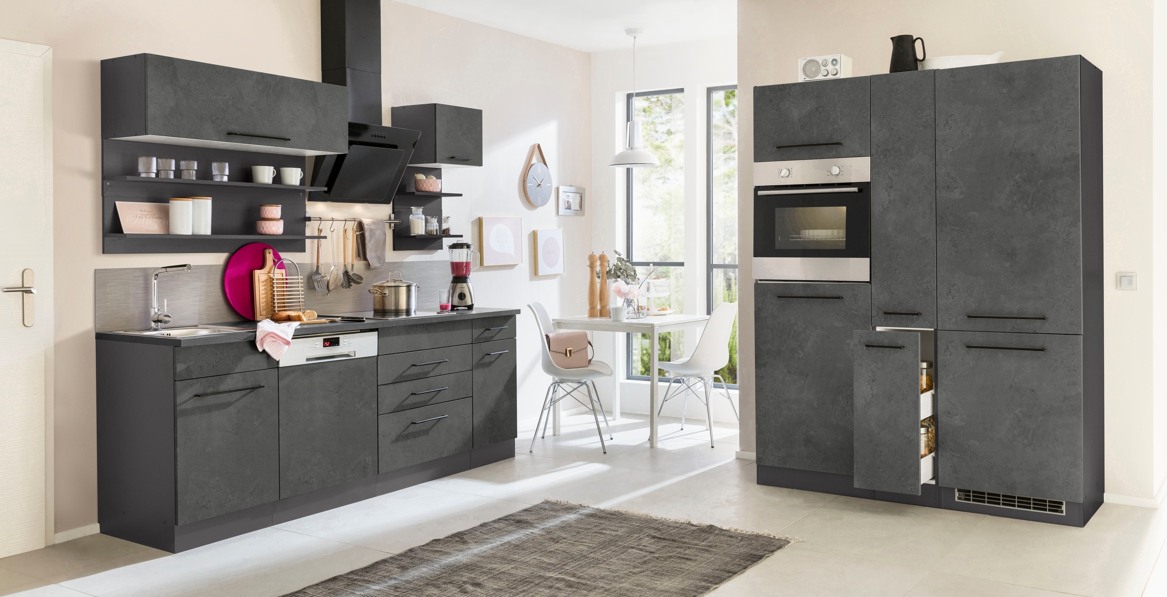 KOCHSTATION Küchenzeile "KS-Tulsa" mit E-Geräten, Breite 360 cm, schwarze M günstig online kaufen