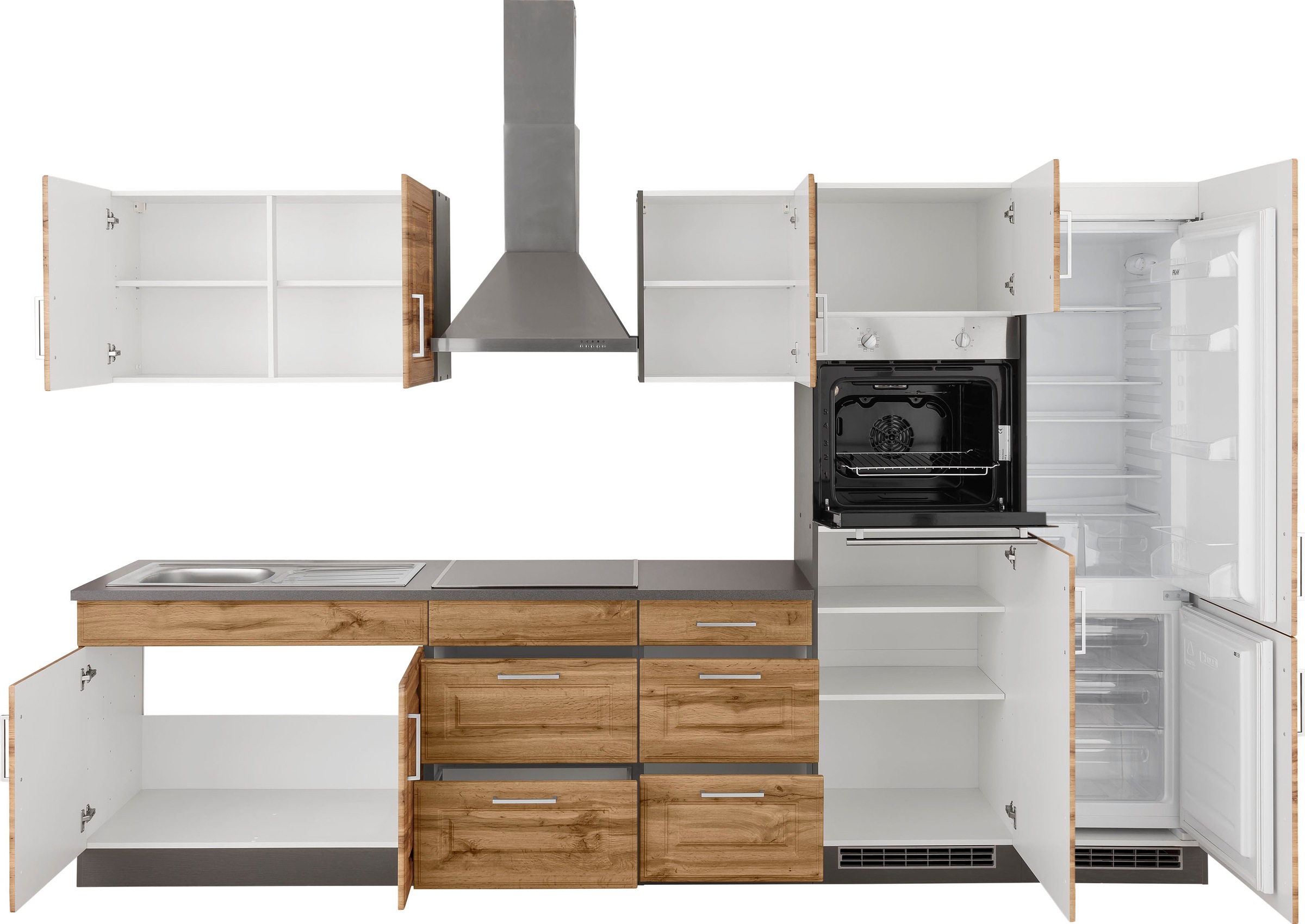 HELD MÖBEL Küchenzeile »Stockholm«, Breite 330 cm, mit hochwertigen MDF Fronten im Landhaus-Stil