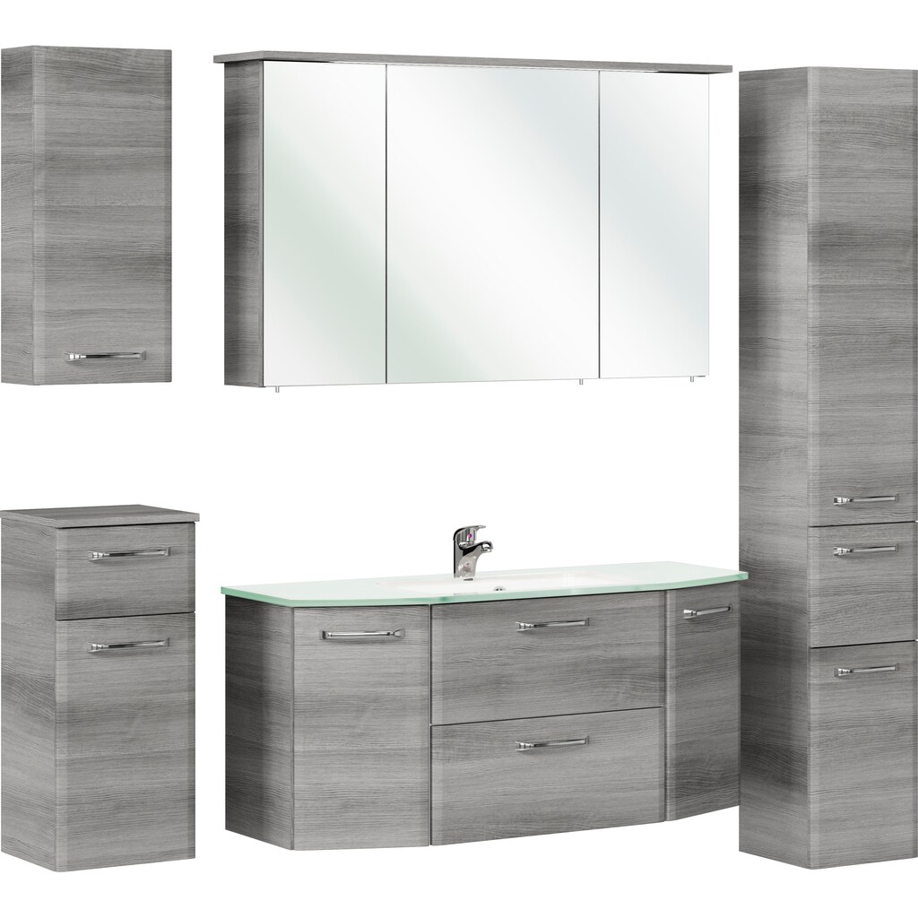 Saphir Badmöbel-Set »Quickset 5-teilig, Glaswaschtisch und LED-Spiegelschrank«, (6 St.)