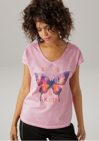 Aniston CASUAL T-Shirt, mit batikfarbigem Schmetterling und Schriftzug - NEUE KOLLEKTION kaufen