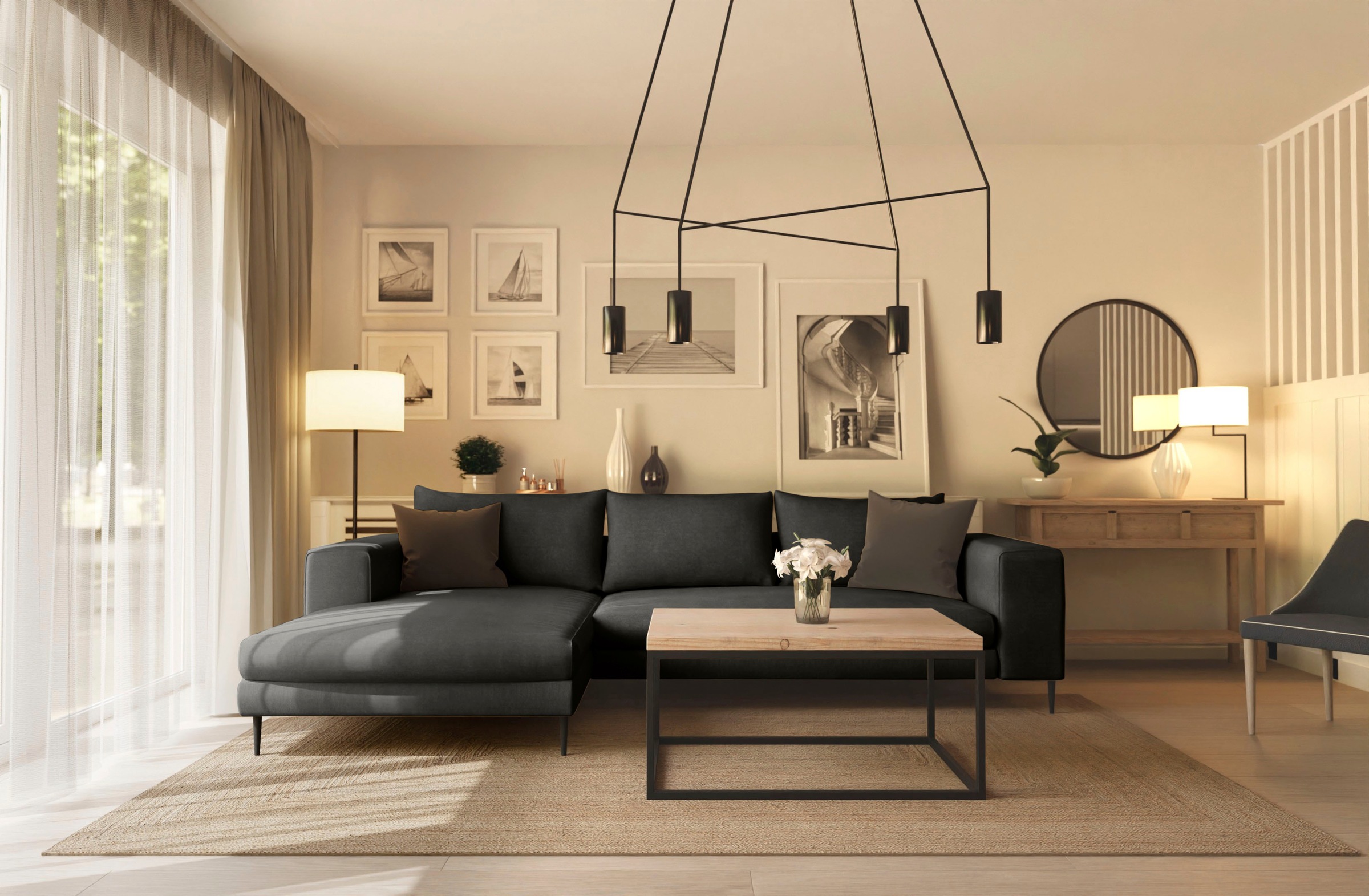 INOSIGN Ecksofa »Aurora, L-Form, mit extra breiter Recamiere, 324 x 170 cm (BxT)«, Designsofa mit tollem Sitzkomfort, extra hohe Metallfüße schwarz