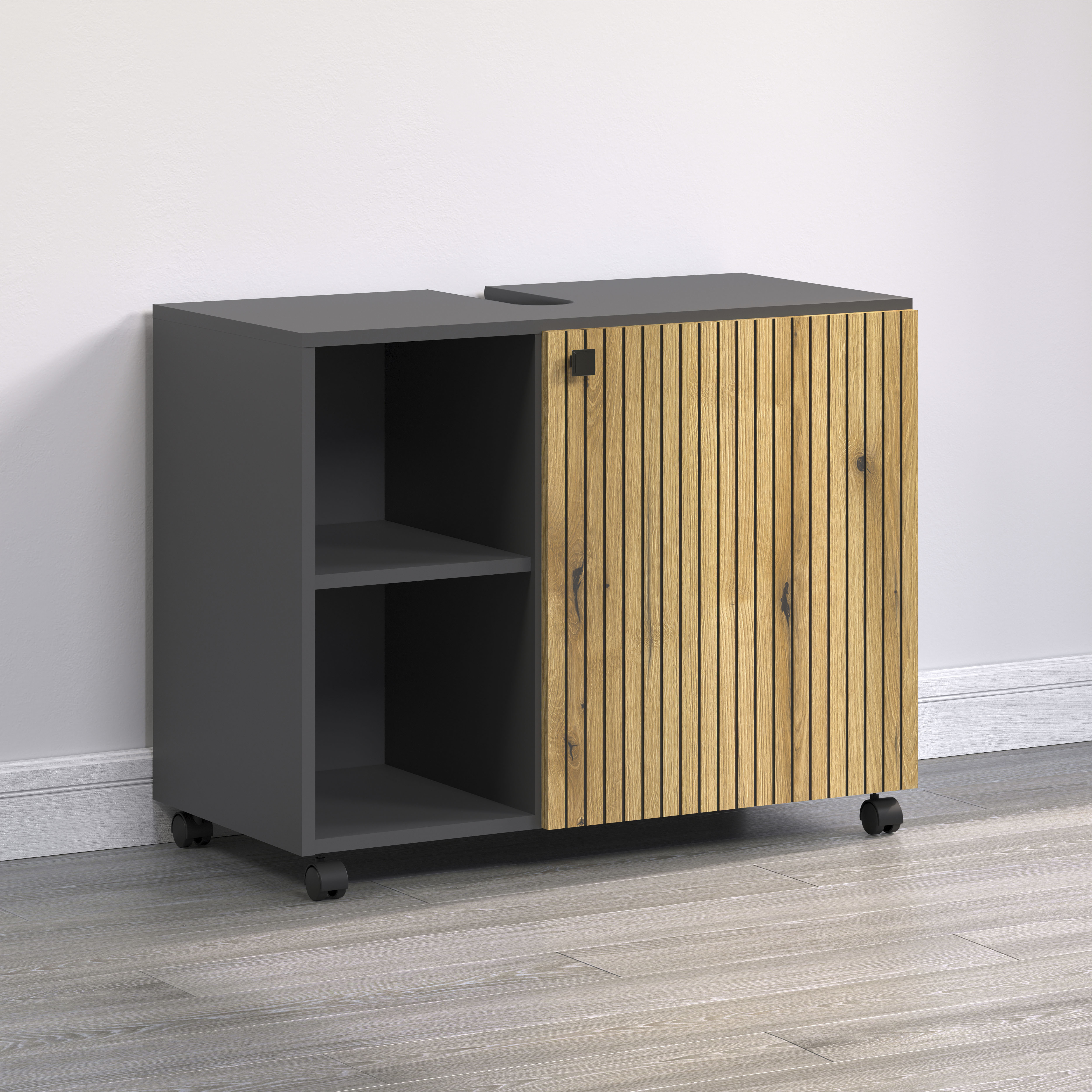 welltime Waschbeckenunterschrank "Amrum" BxHxT 80 x 64 x 42cm Waschbeckenunterschrank Eiche Rillenoptik