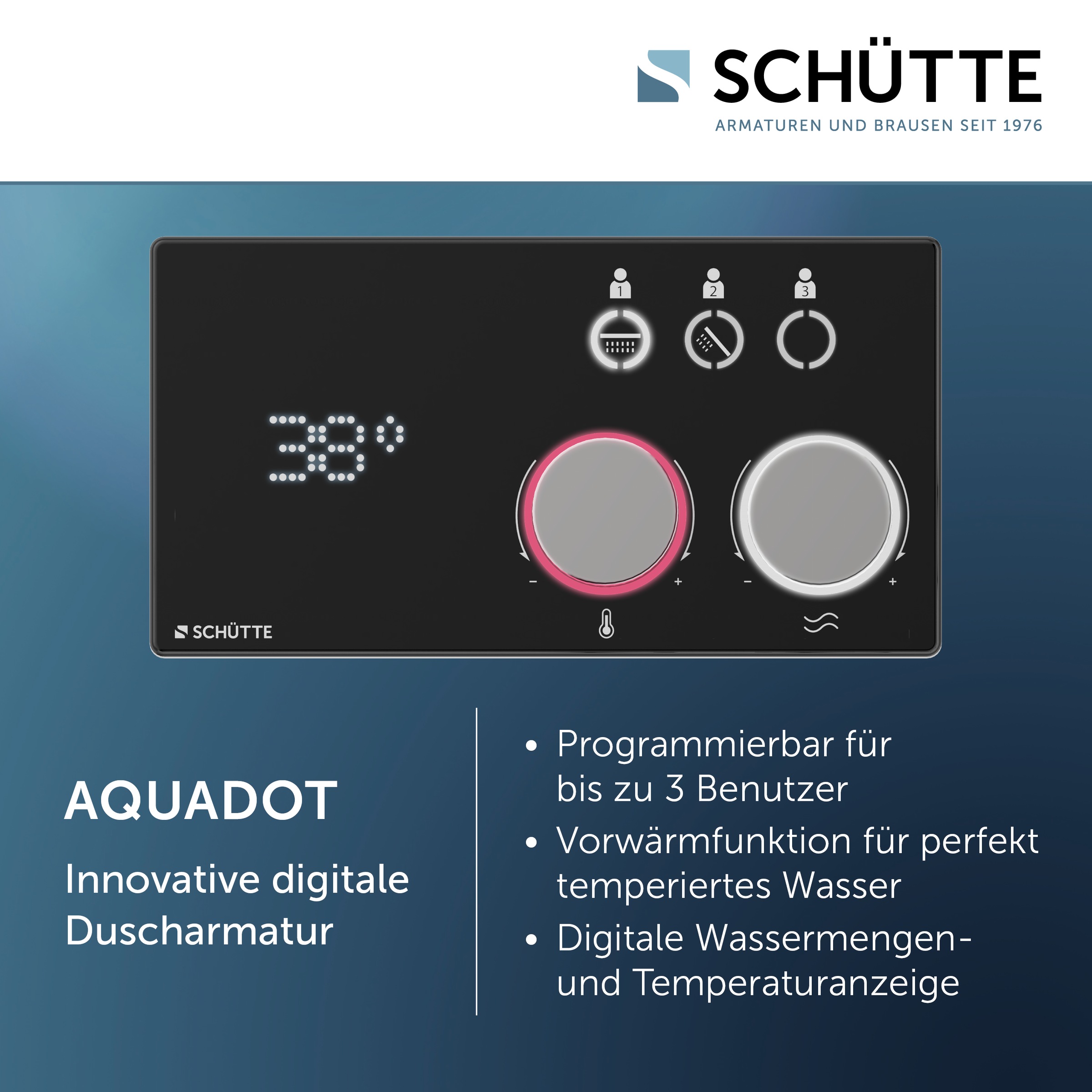 Schütte Brausegarnitur »AQUADOT«, Überkopfbrauseset mit digitalem Duschsystem