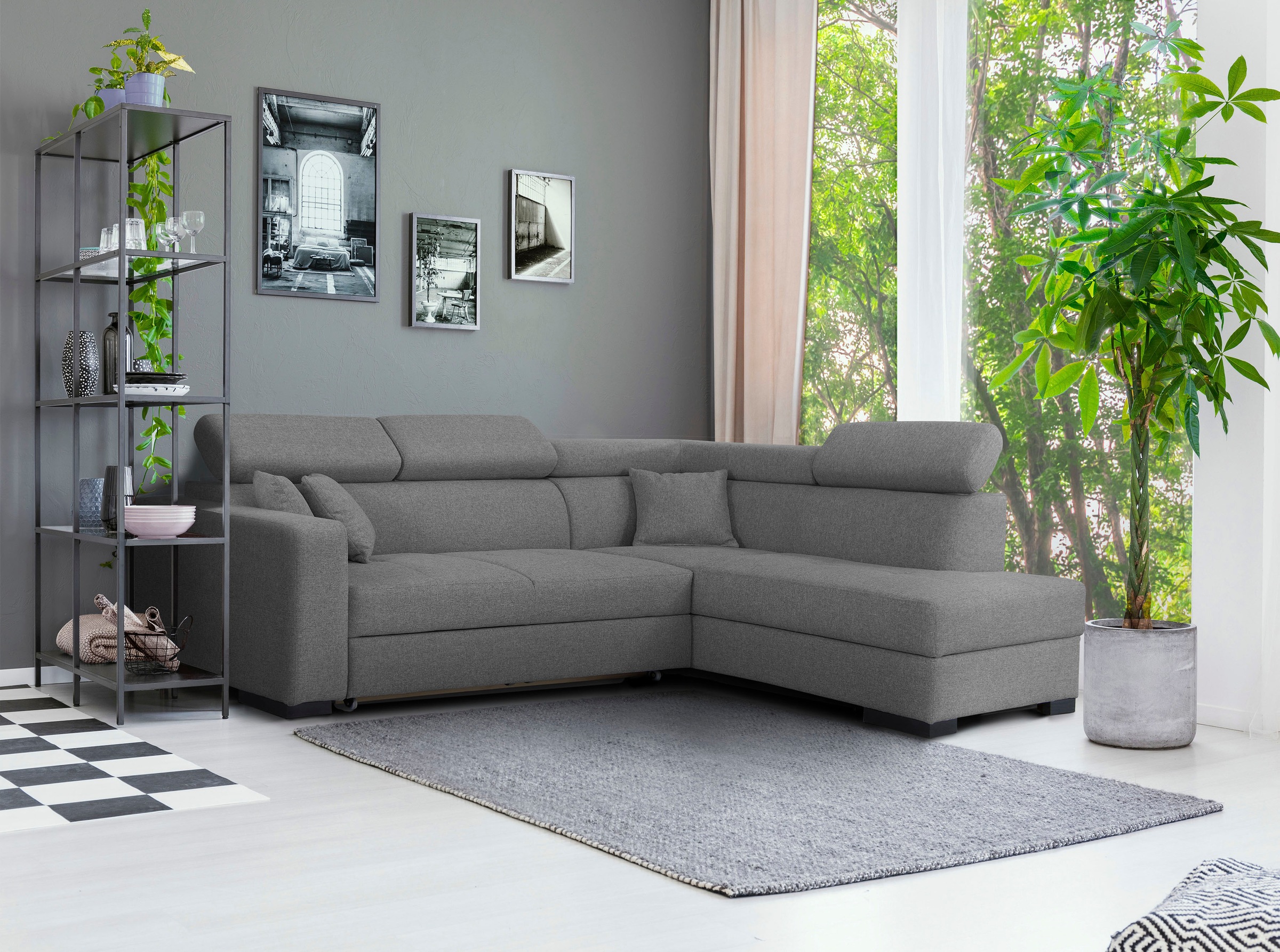 Home affaire Ecksofa »Tulio L-Form«, wahlweise mit Bettfunktion und Bettkasten, incl. 3 Zierkissen