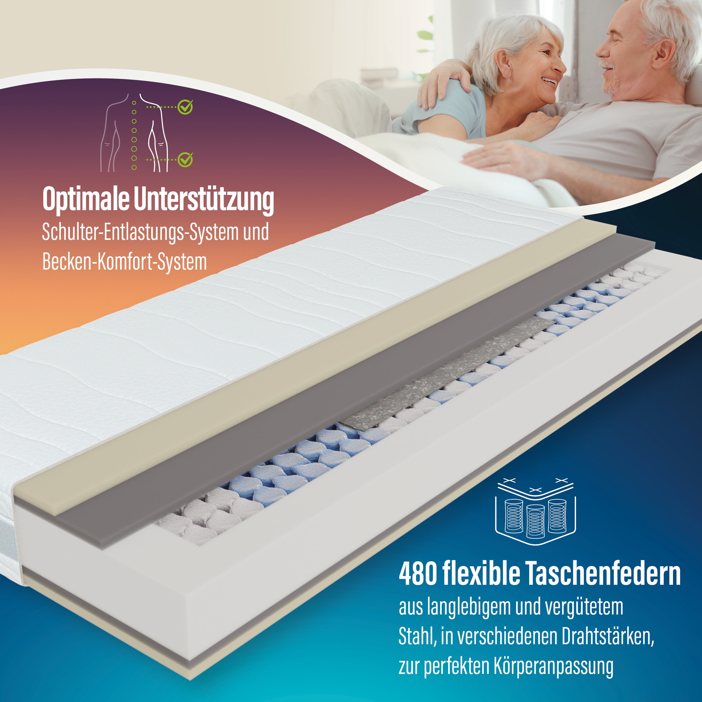 Thumbnail - Beco Taschenfederkernmatratze "Feel Like Latex TWIN, Matratze 90x200 cm, 140x200 cm und mehr" 22 cm hoch 500 Federn 1 St...
