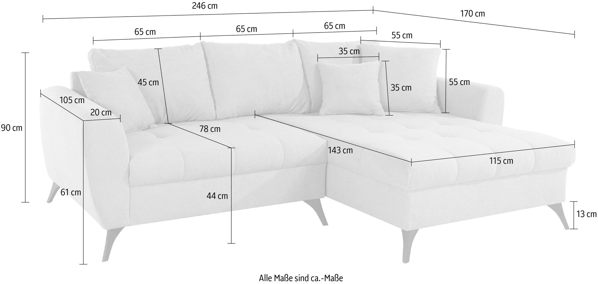 INOSIGN Ecksofa »Lörby L-Form«, auch mit Aqua clean-Bezug, feine Steppung im Sitzbereich, lose Kissen